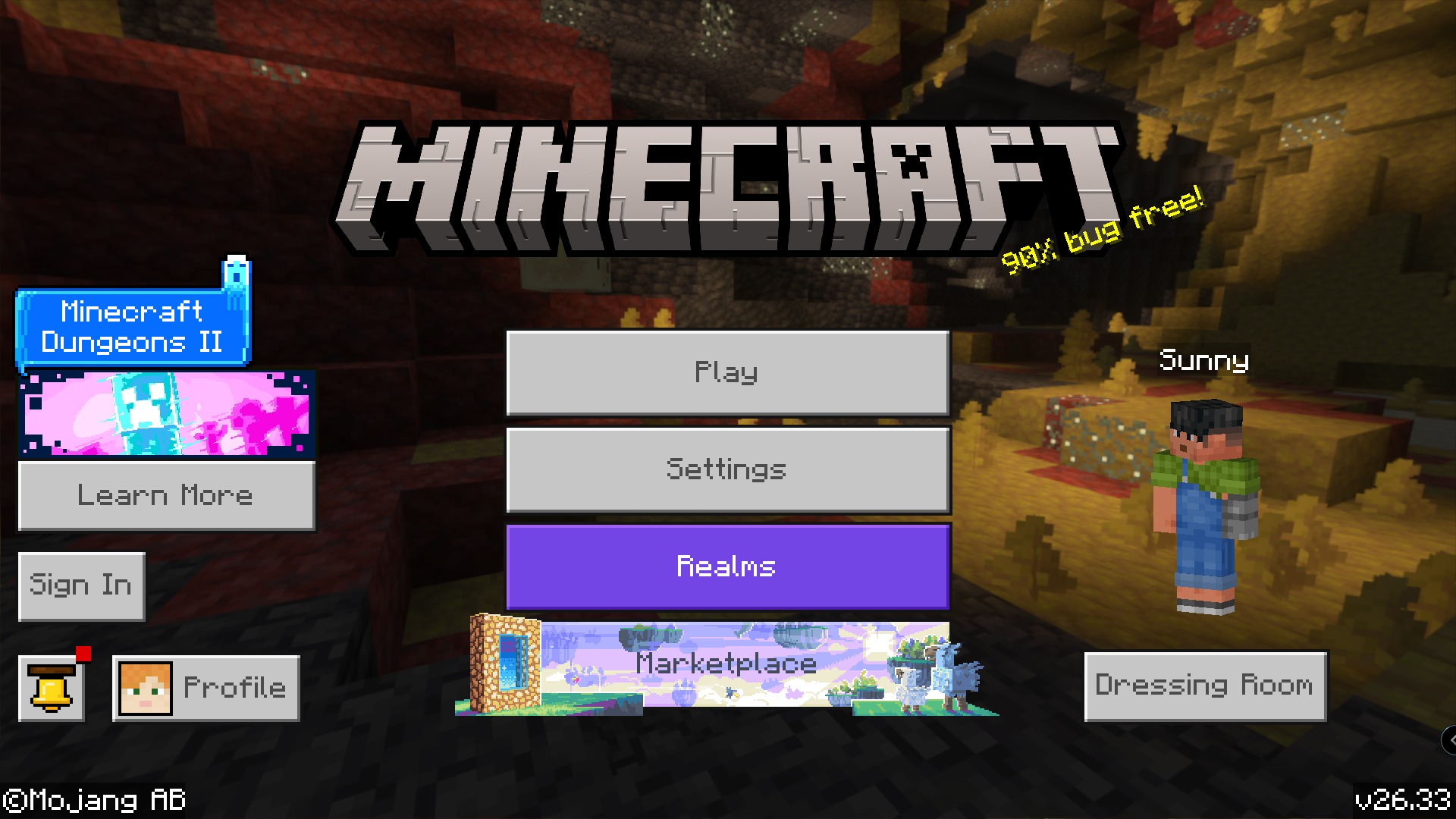 PVP Skin Pack Screenshot 4 Minecraft main menu interface with a character skin and a purple creeper banner
