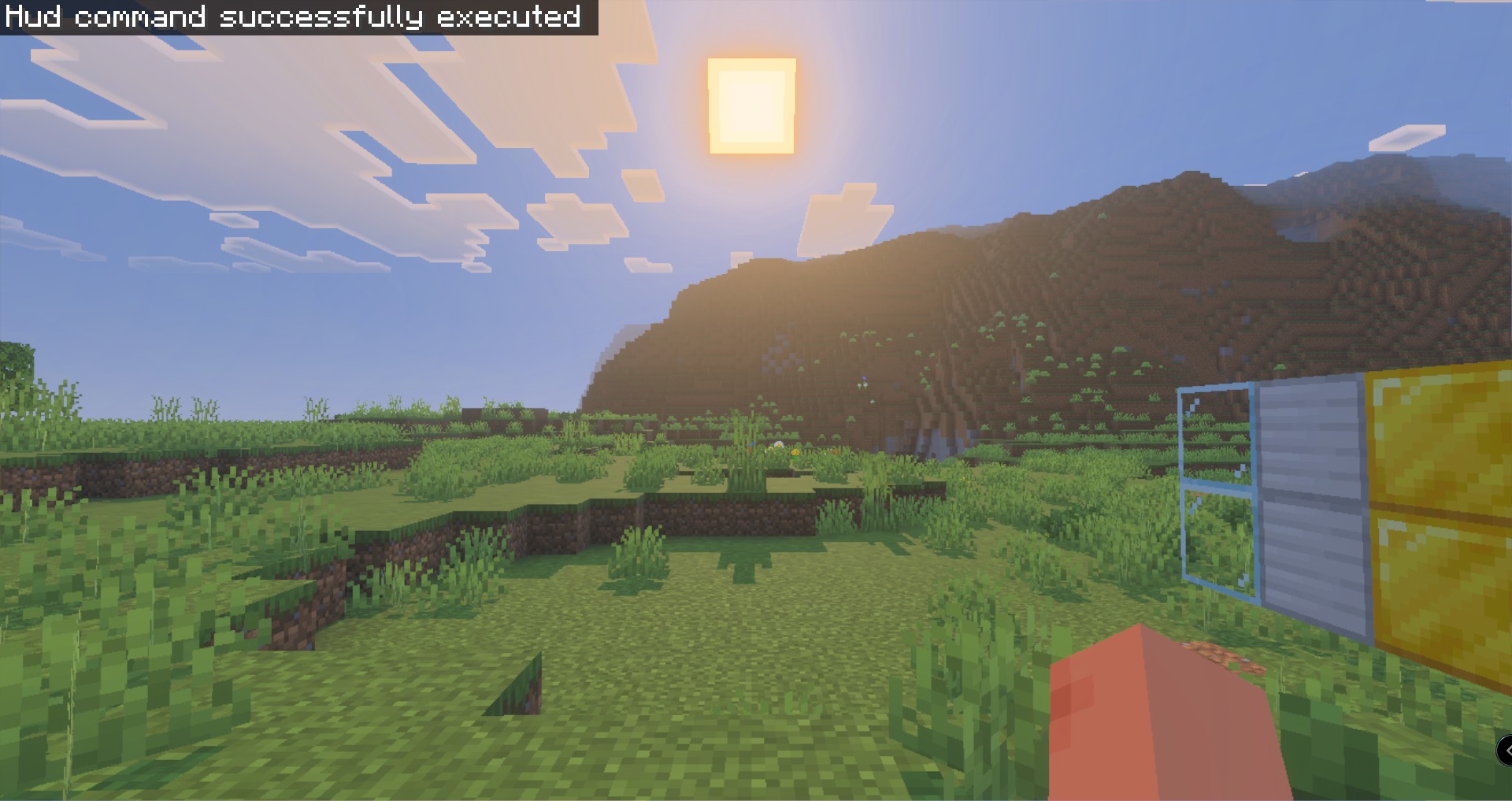 Part II Map Screenshot 4 Bright sun shining over a grassy field with iron and gold blocks