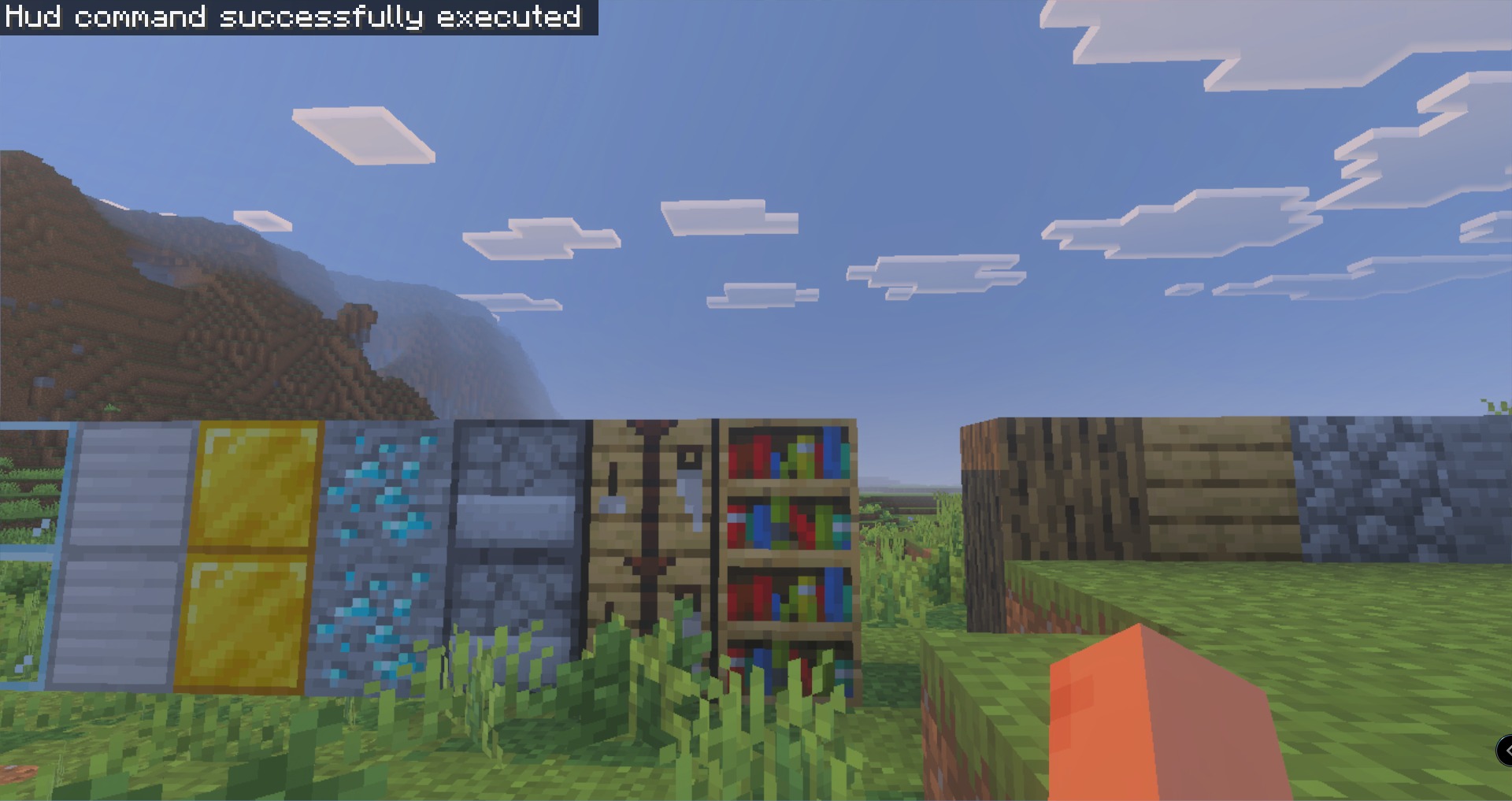 Part II Map Screenshot 5 A row of various Minecraft blocks and ores displayed in an open field