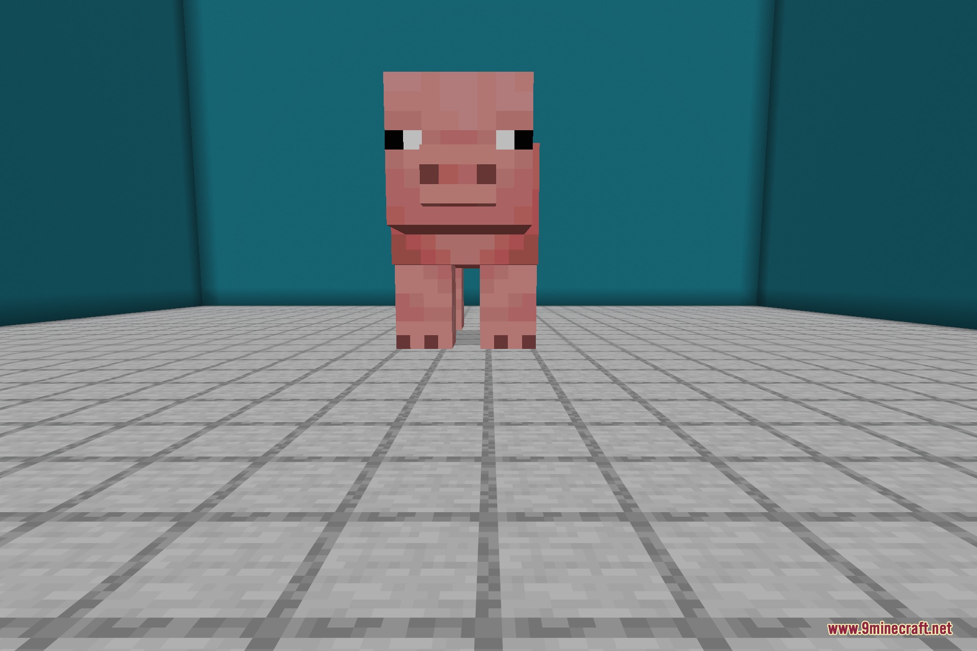 A pig scaled to several times its normal size towers over the arena in Pehkui 9minecraft Mod