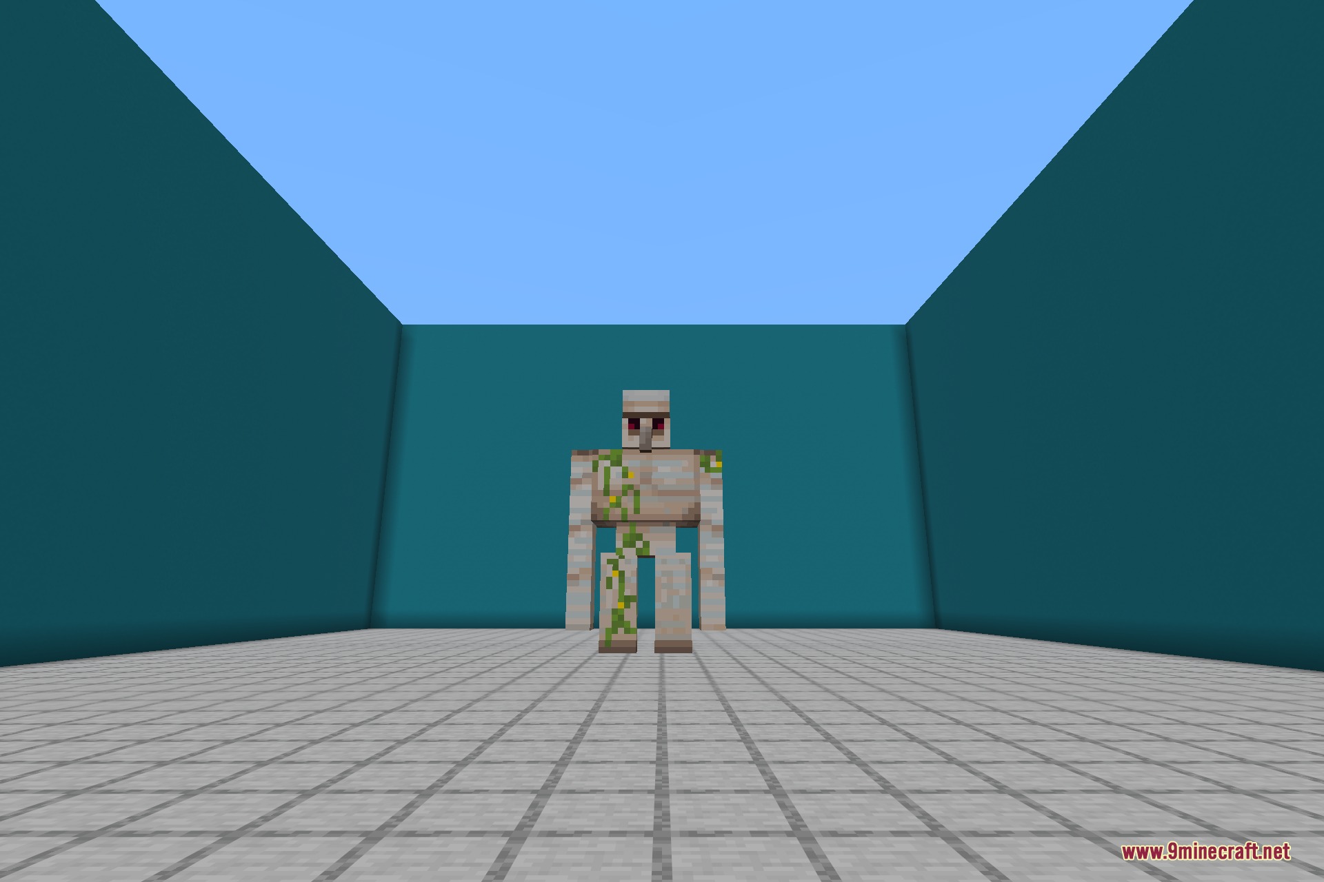 An iron golem enlarged into a towering guardian using Pehkui 9minecraft Mod