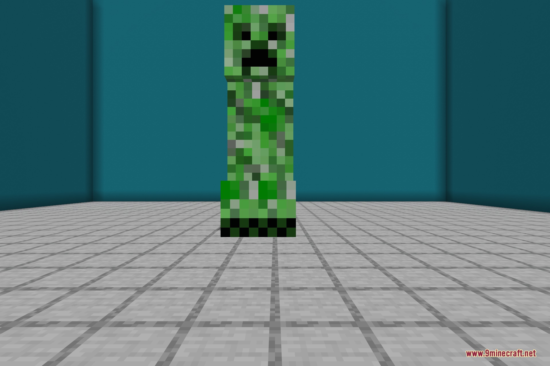 A massive creeper looms at several times its usual height in Pehkui 9minecraft Mod