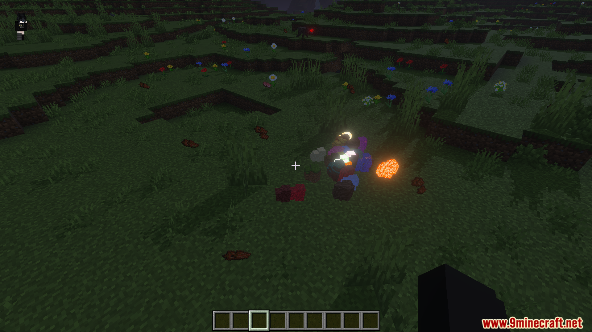 Dropped items grouping together on the grass to improve game performance