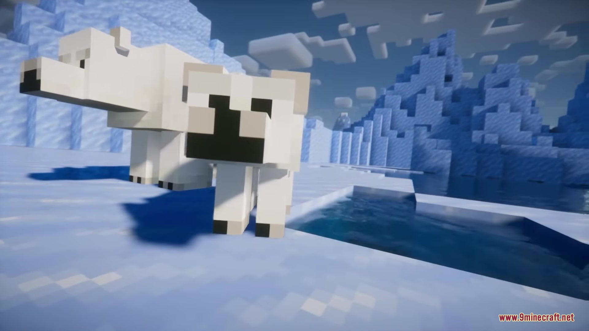 Pixel Consistency Resource Pack Screenshot 7 A polar bear and its cub walking on ice in a snowy biome