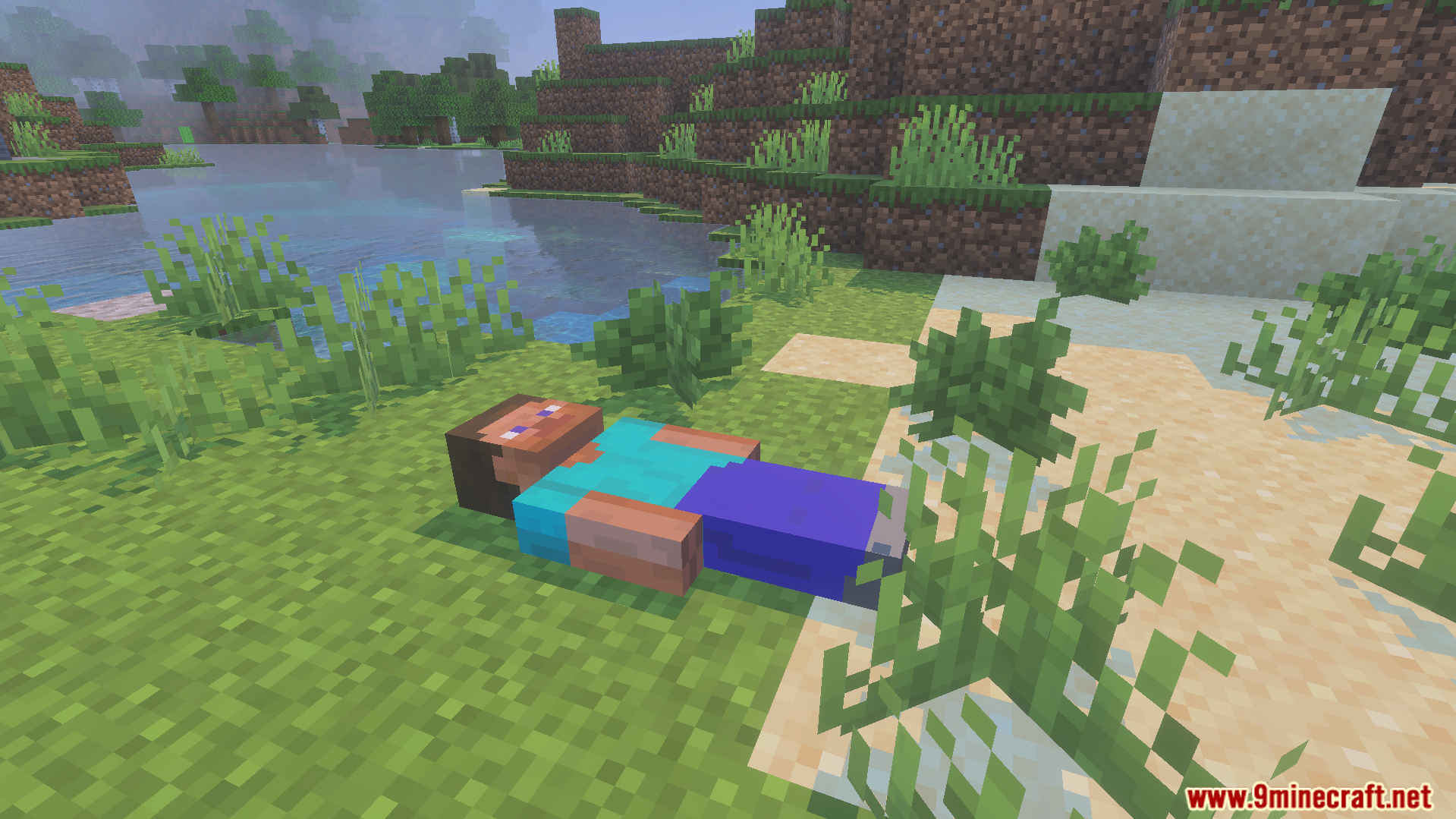 Player Dead Body Addon Screenshot 7 A physical body from the Player Dead Body Addon near the water