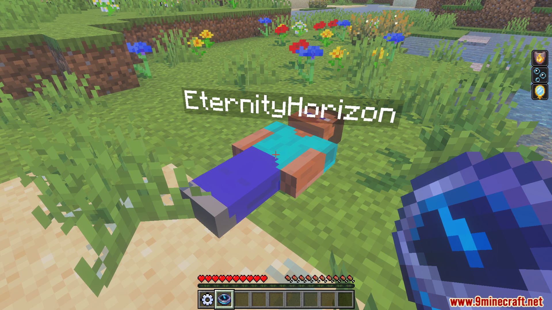 Player Dead Body Addon Screenshot 8 First person view of a dead body with a name tag and recovery compass