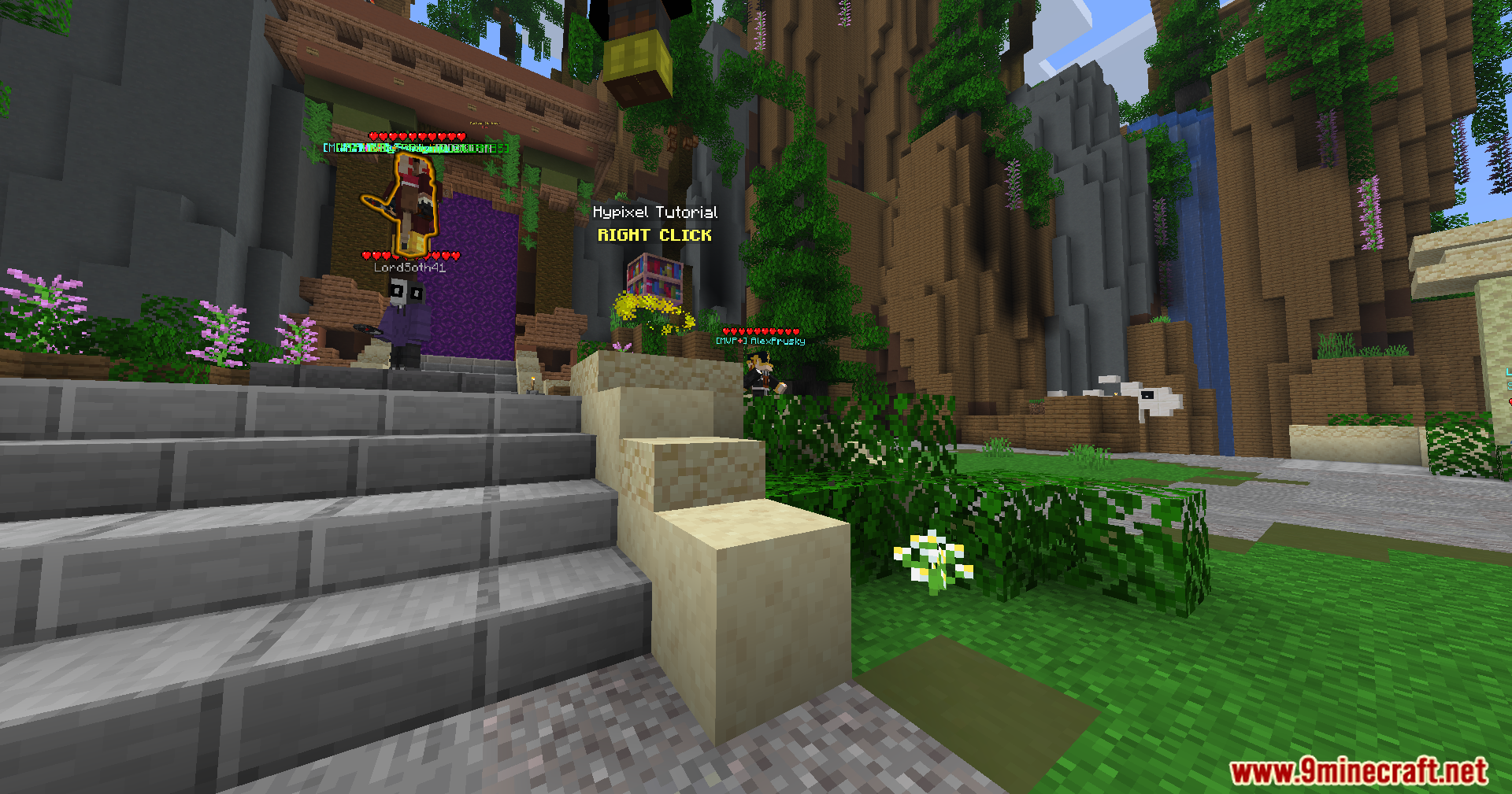 Player Health Indicators Invisible Support Mod Screenshot 7 Health hearts are displayed above a player standing near a purple portal
