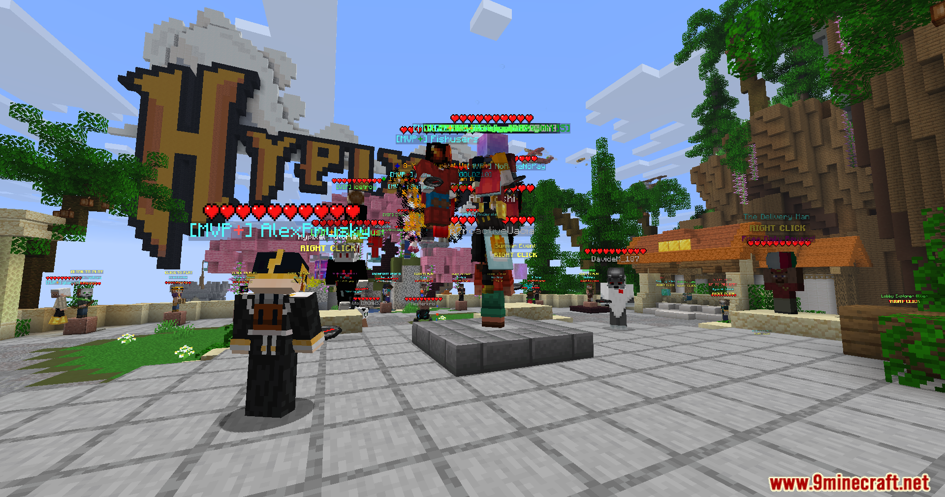 Player Health Indicators Invisible Support Mod Screenshot 8 Multiple players in a busy lobby showing health hearts above their heads