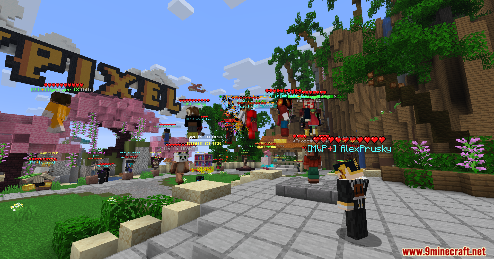 Player Health Indicators Invisible Support Mod Screenshot 9 Minecraft players in a lobby with red health hearts floating above their heads