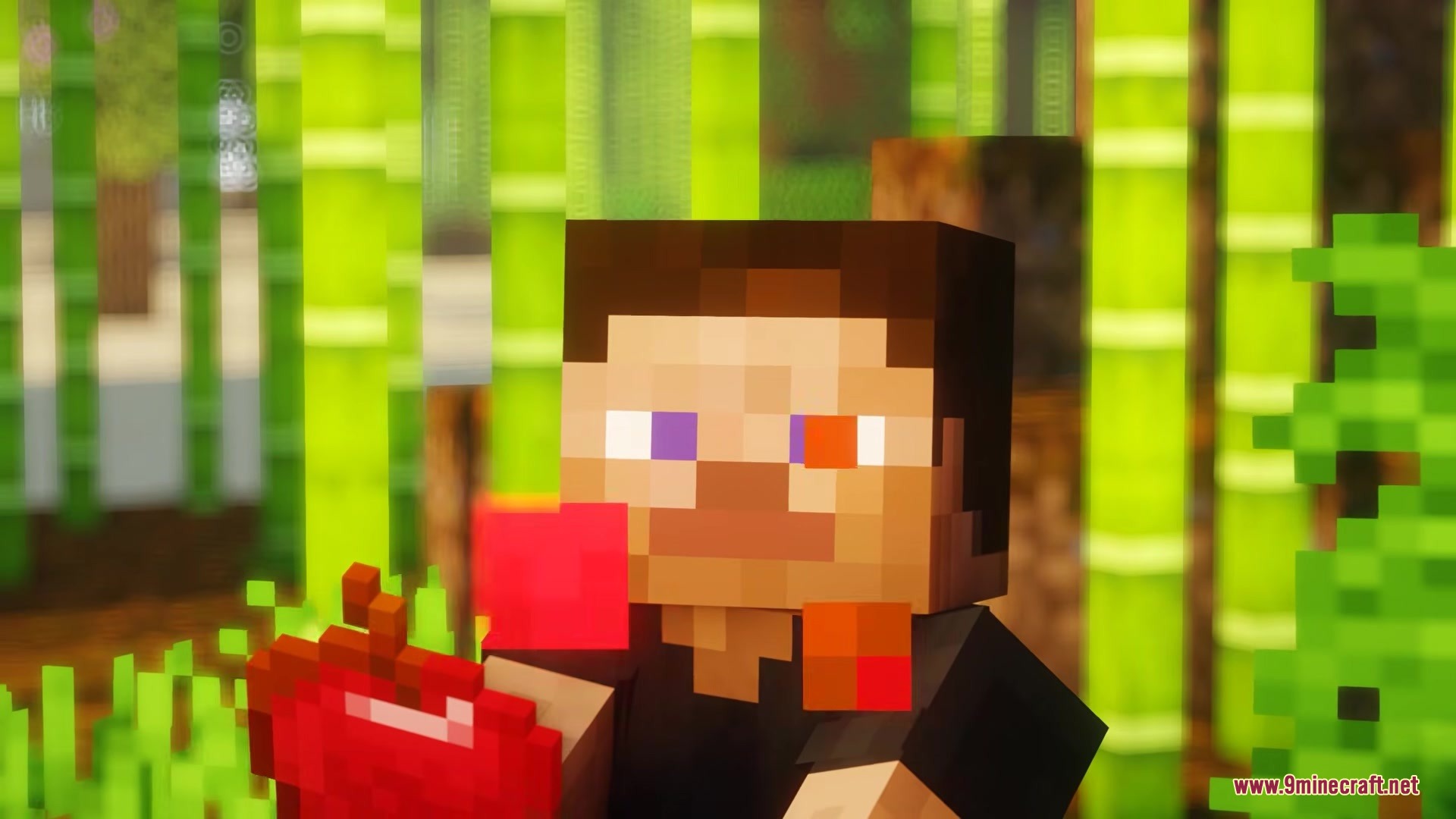 Playereactions Mod Screenshot 4 Close up of a character face with expressive eyes while eating an apple