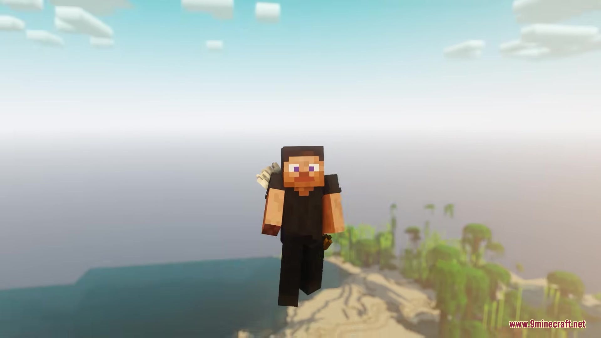 Playereactions Mod Screenshot 5 Minecraft character falling from the sky with a shocked expression on his face