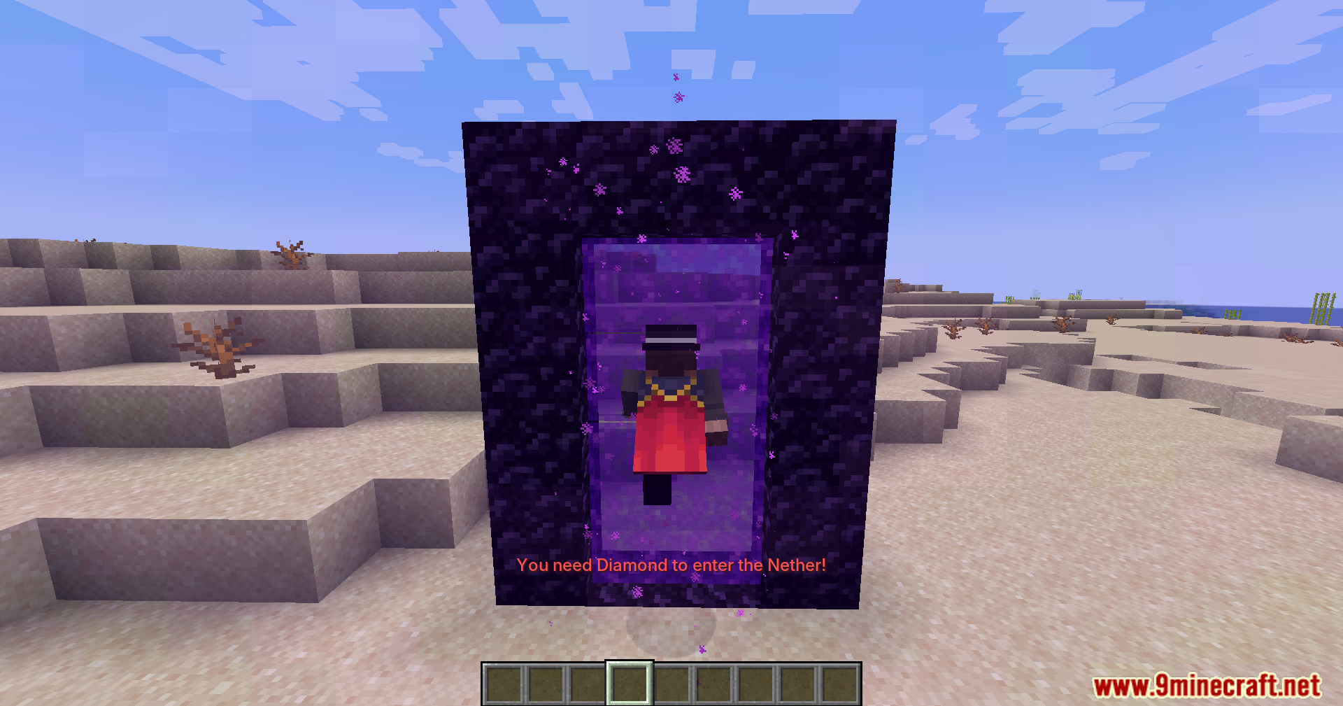 Portal Restrict Mod Screenshot 9 Portal Restrict Mod displays a message requiring a diamond for Nether entry