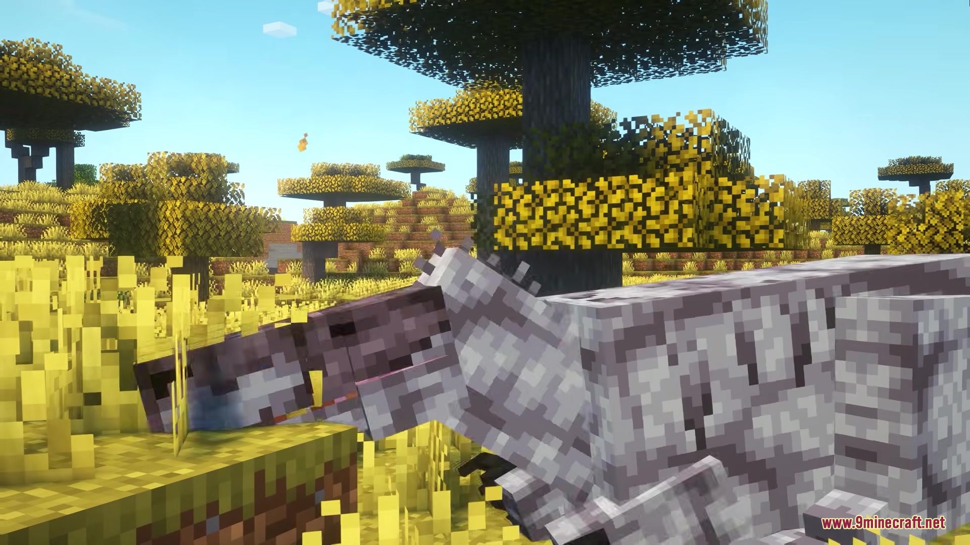 Primal Frontier Mod Screenshot 4 Close up of a prehistoric creature sniffing the ground in a savanna
