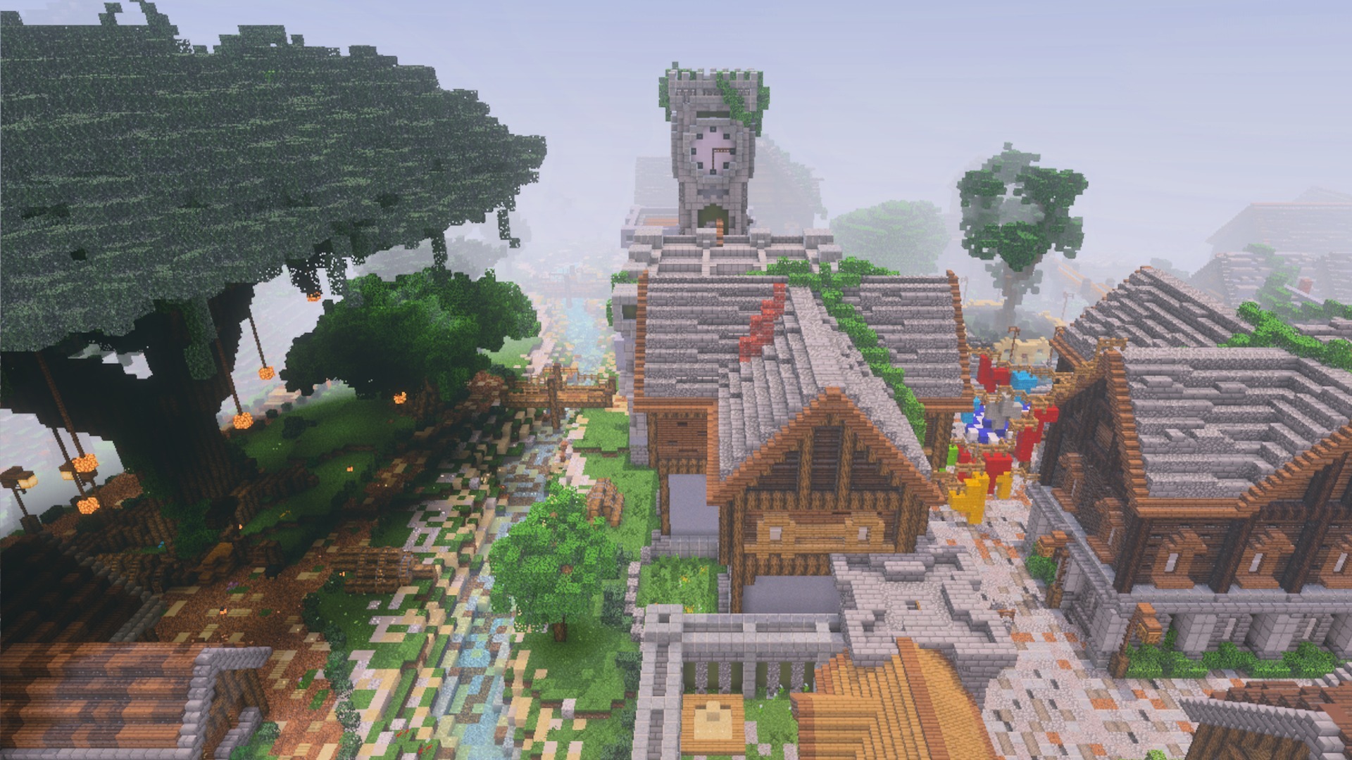 PrizmaRTX PBR RTX Lumenrtx Texture Pack Screenshot 1 PrizmaRTX texture pack showcasing realistic ray tracing effects in a detailed village