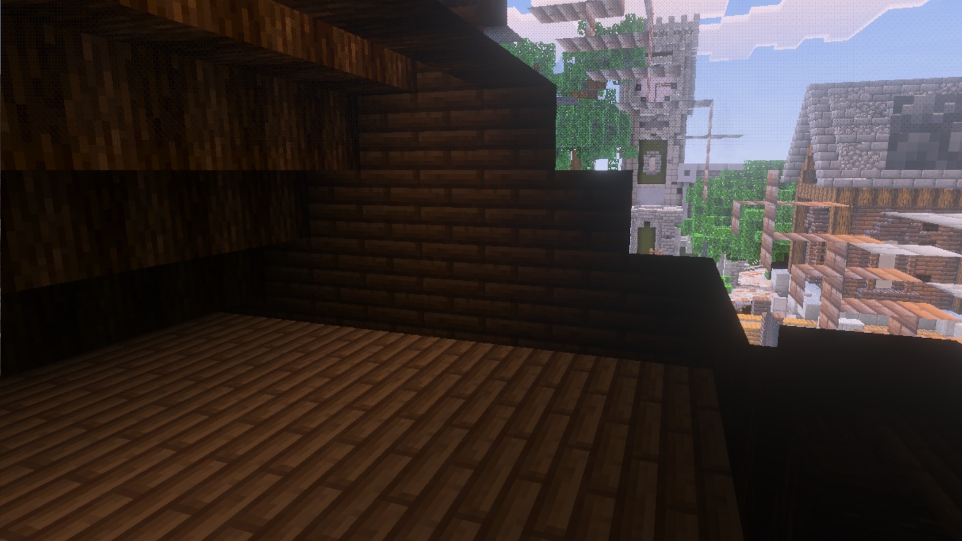 PrizmaRTX PBR RTX Lumenrtx Texture Pack Screenshot 10 Interior view of a wooden room with realistic ray tracing lighting and shadows