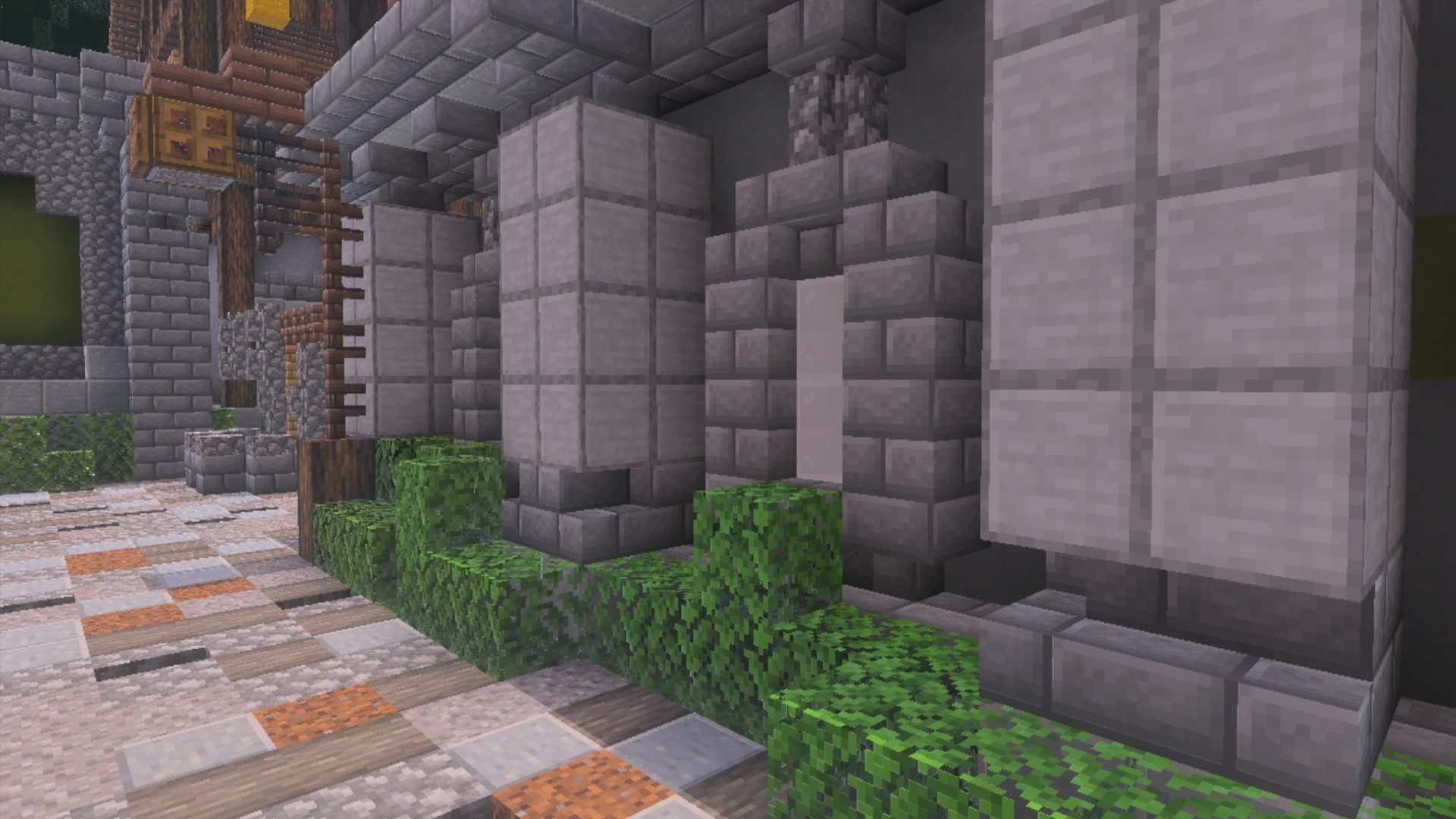 PrizmaRTX PBR RTX Lumenrtx Texture Pack Screenshot 5 Detailed stone textures and green bushes shown with the PrizmaRTX texture pack