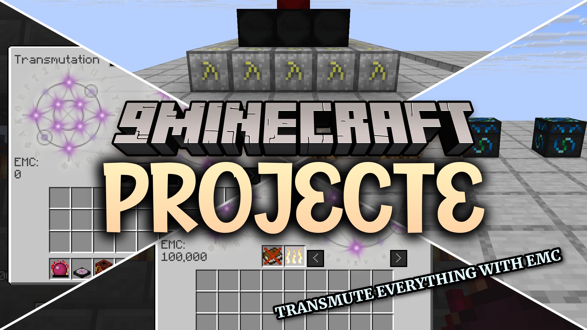 ProjectE adds a full matter-energy economy built around EMC: every item gets an EMC value, and anything you have learned in the Transmutation Table can be converted into anything else of equal value. Energy Collectors, Condensers and Relays generate and move EMC automatically, while Dark Matter and Red Matter are forged into powerful tools, armor, rings and Klein Stars.