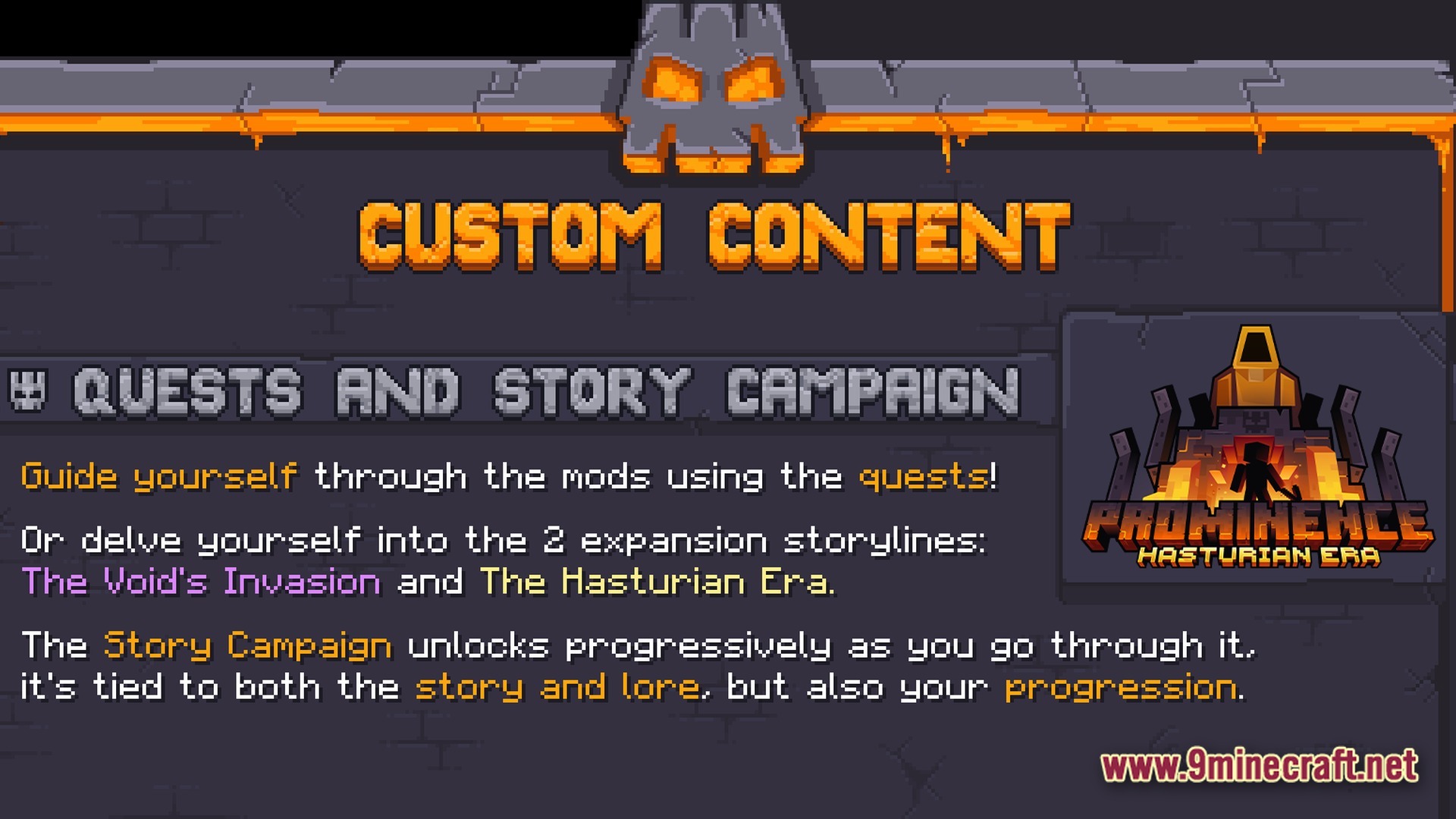 Prominence II Hasturian Era Modpack Screenshot 1 An in-game menu detailing the custom quests and story campaign progression for the modpack