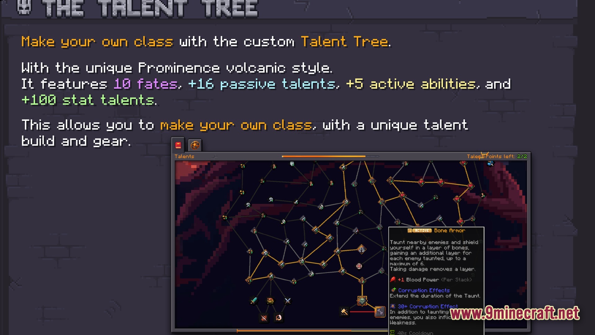 Prominence II Hasturian Era Modpack Screenshot 2 The custom talent tree interface displays various passive and active abilities for character class customization