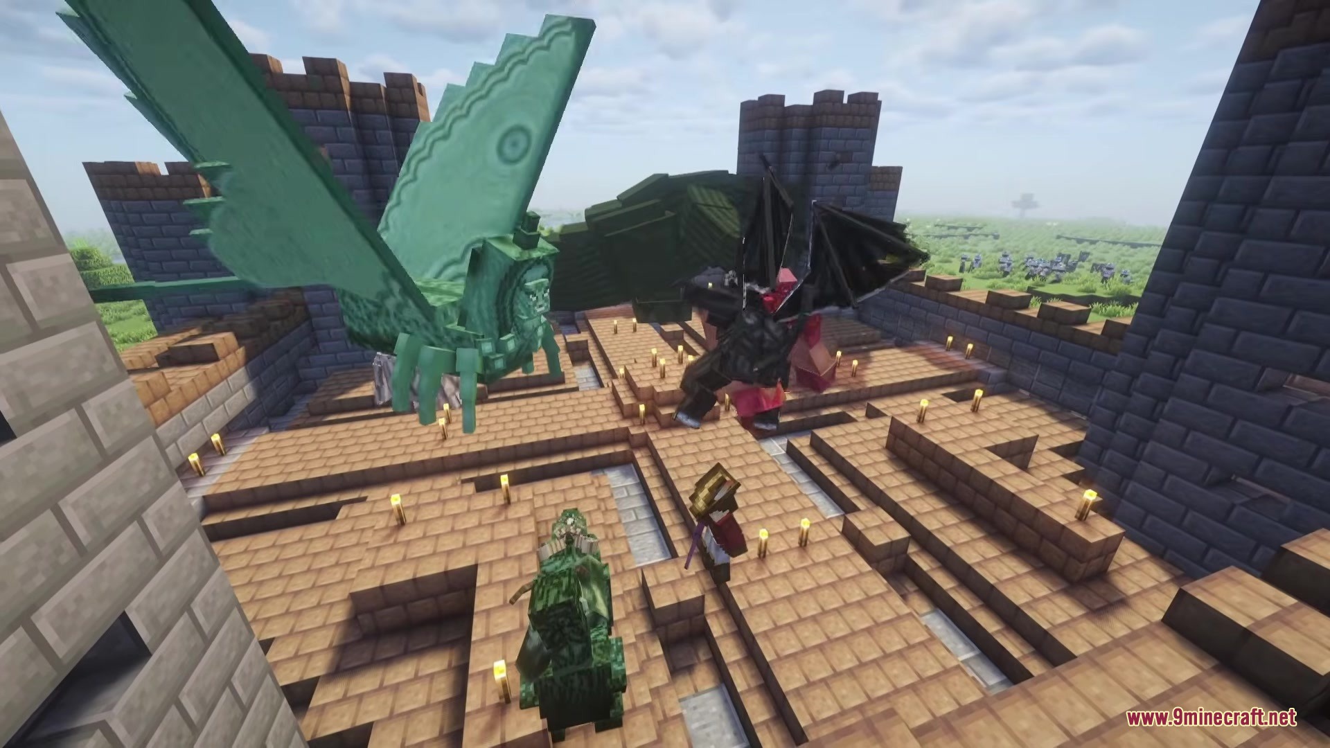 Proyect Berserk Mod Screenshot 4 A player battles powerful bosses from the Berserk mod in a castle courtyard