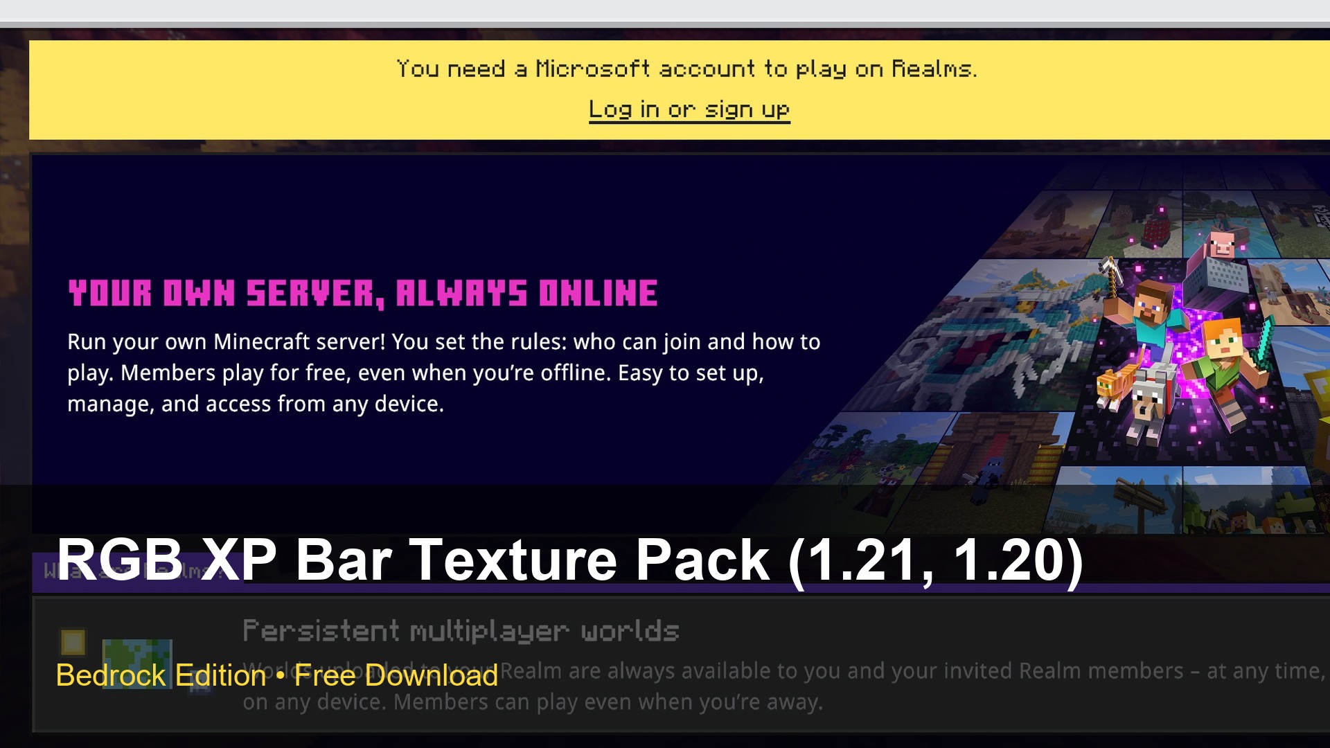 RGB XP Bar Texture Pack (1.21, 1.20) – Vibrant Animated Level Gauge
