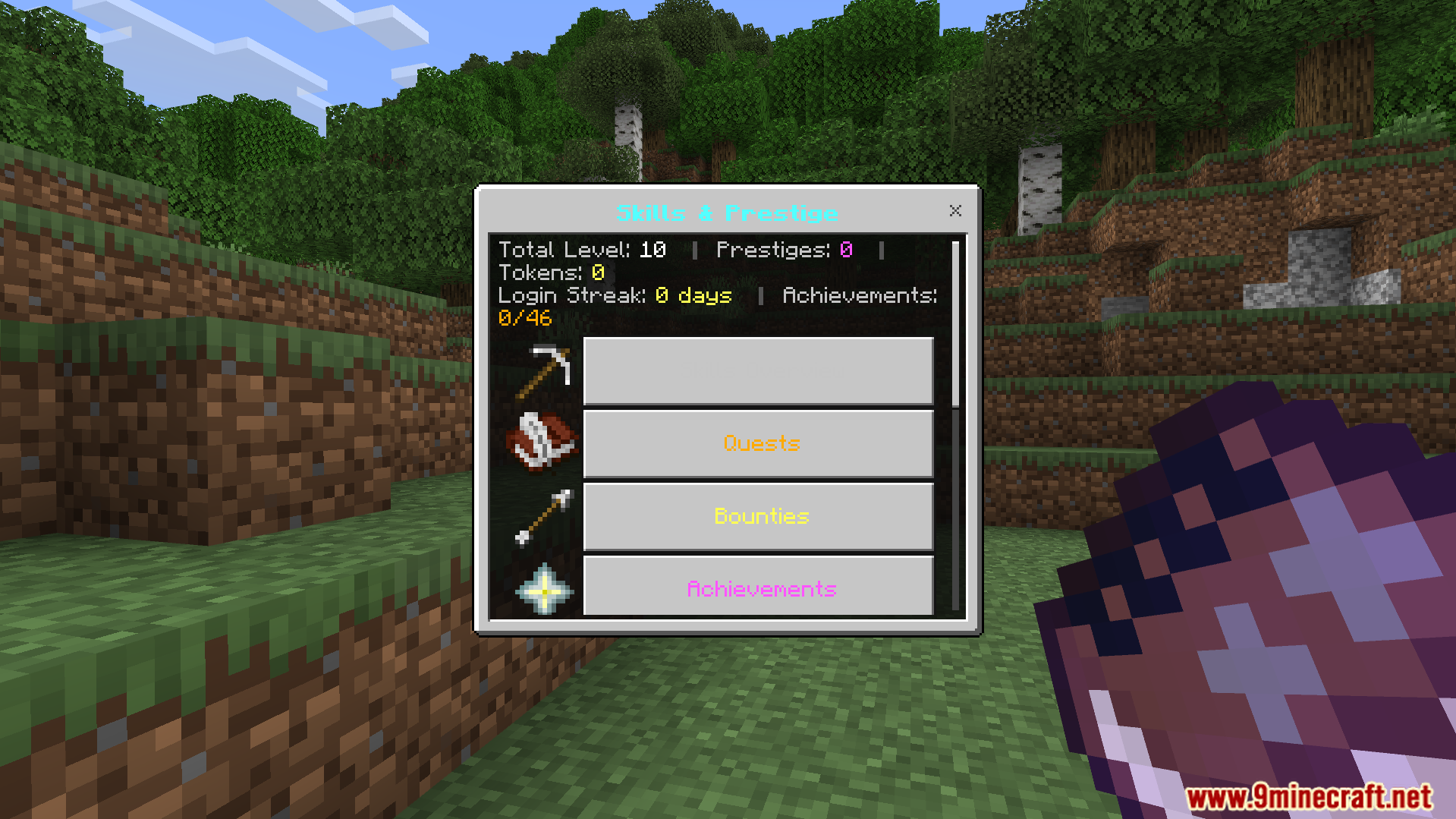 RPG Skills and Prestige Evolved Addon Screenshot 3 Main menu interface showing total level prestiges tokens and achievement progress