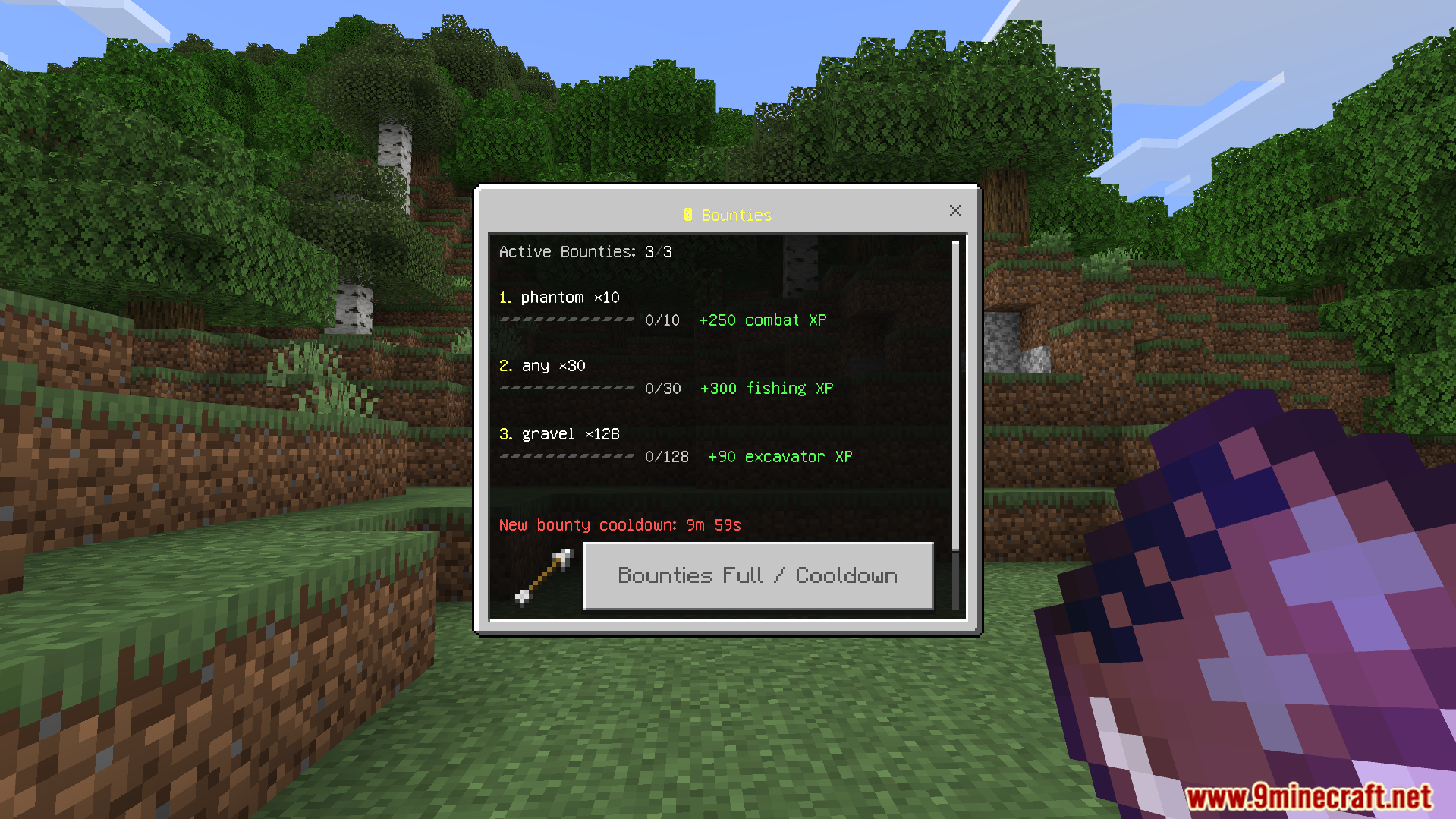 RPG Skills and Prestige Evolved Addon Screenshot 6 The active bounties menu displays tasks for killing phantoms and collecting gravel