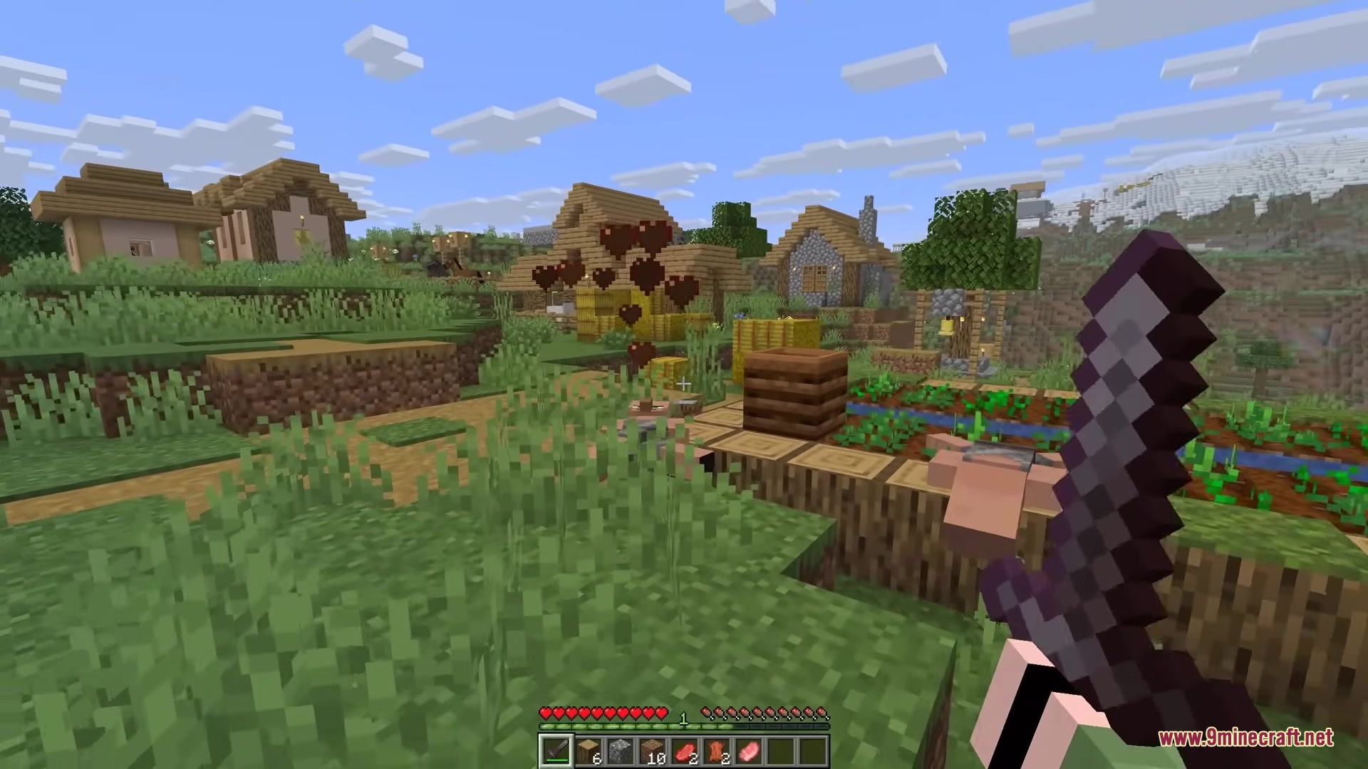 Ragdolls Mod Screenshot 3 A player holding a netherite sword near a villager with ragdoll physics
