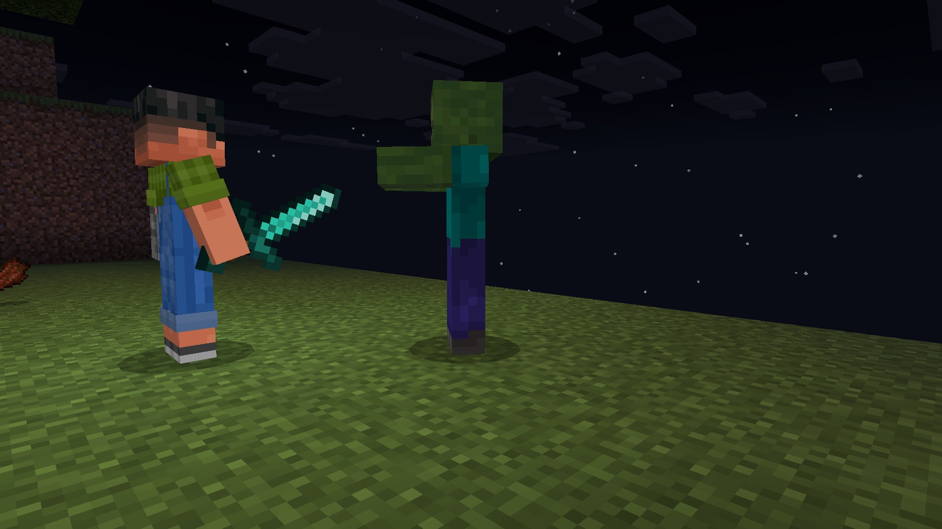 Swinging a diamond sword at a zombie with Java-style combat