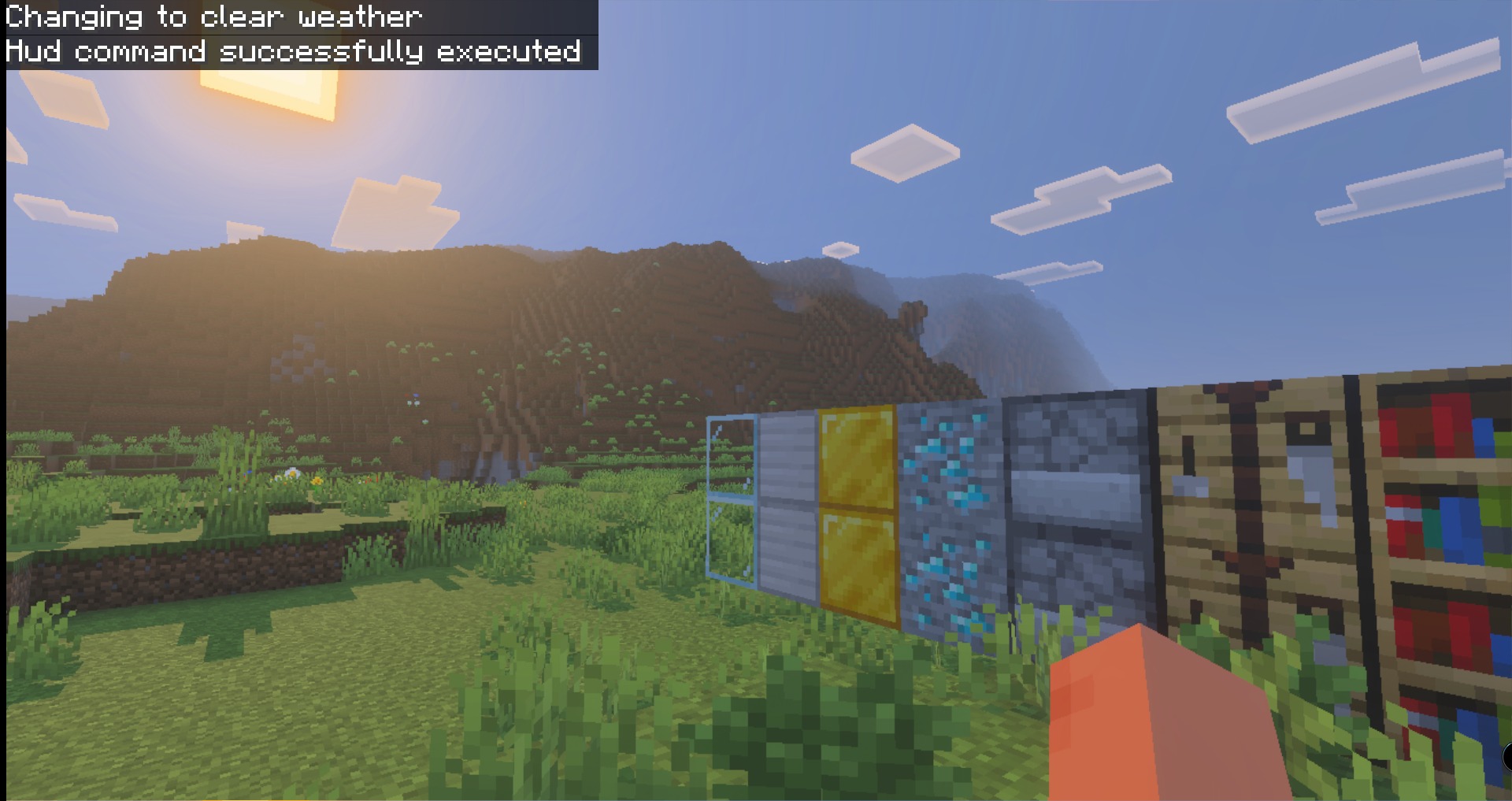 Raiyon's Java Combat Addon Screenshot 3 Raiyon Java Combat Addon featuring a row of blocks in a grassy landscape