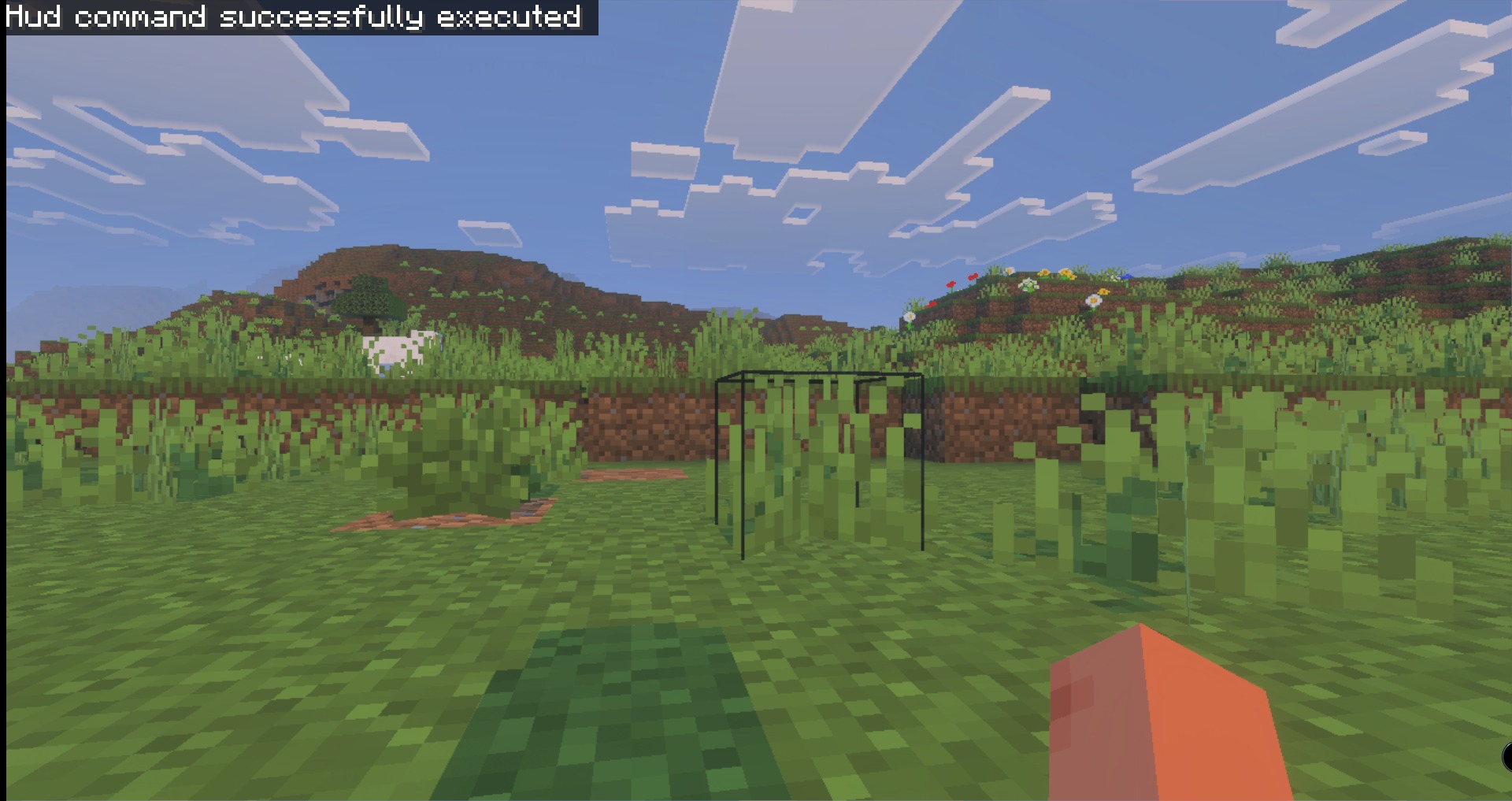 Raiyon's Java Combat Addon Screenshot 4 A grassy Minecraft field with a black selection box around tall grass