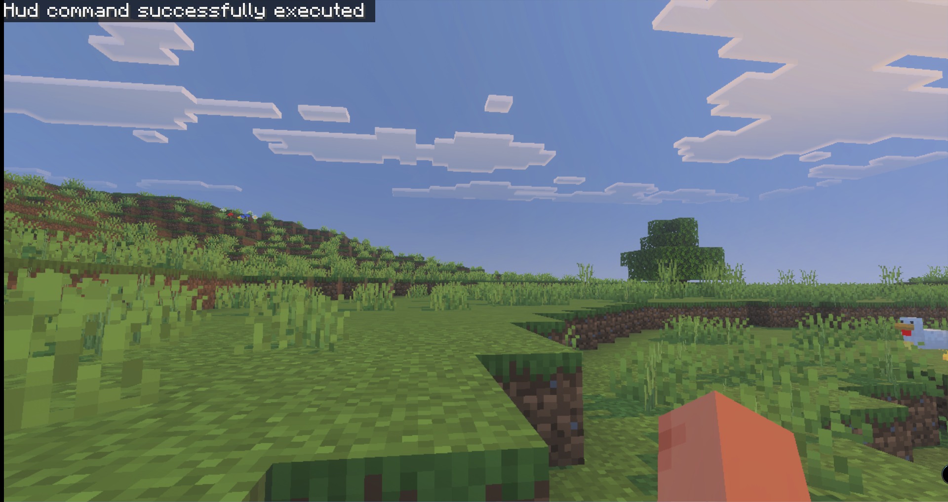 Raiyon's Java Combat Addon Screenshot 5 Player executing a hud command in a peaceful Minecraft plains biome