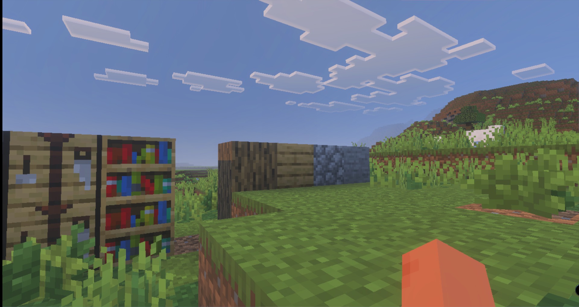 Raiyon's Java Combat Addon Screenshot 6 Close up view of a crafting table bookshelf and various building blocks