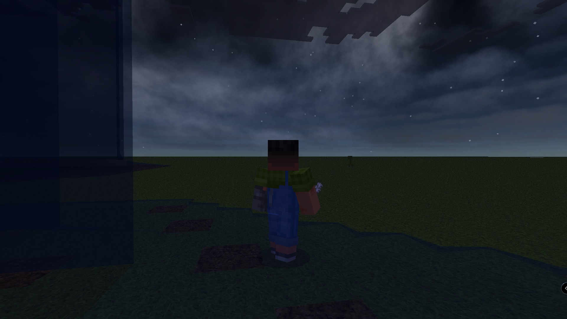 RealSource Realistic Texture Pack Screenshot 7 Minecraft character standing on textured ground under a realistic night sky with clouds