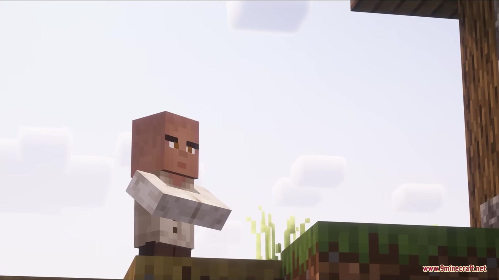 Realistic Villagers by Vaerph Resource Pack Screenshot 1 A villager with a realistic human face standing in a grassy field