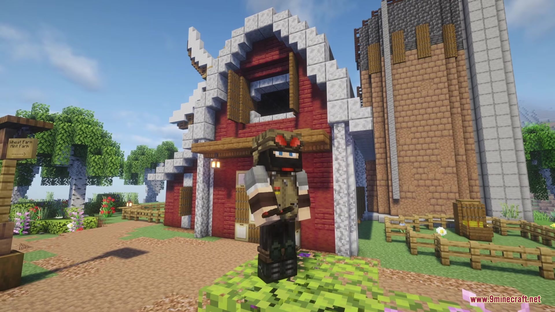 Recon Omega Military Armor Mod Screenshot 4 A player wearing Recon Omega Military Armor standing in front of a barn