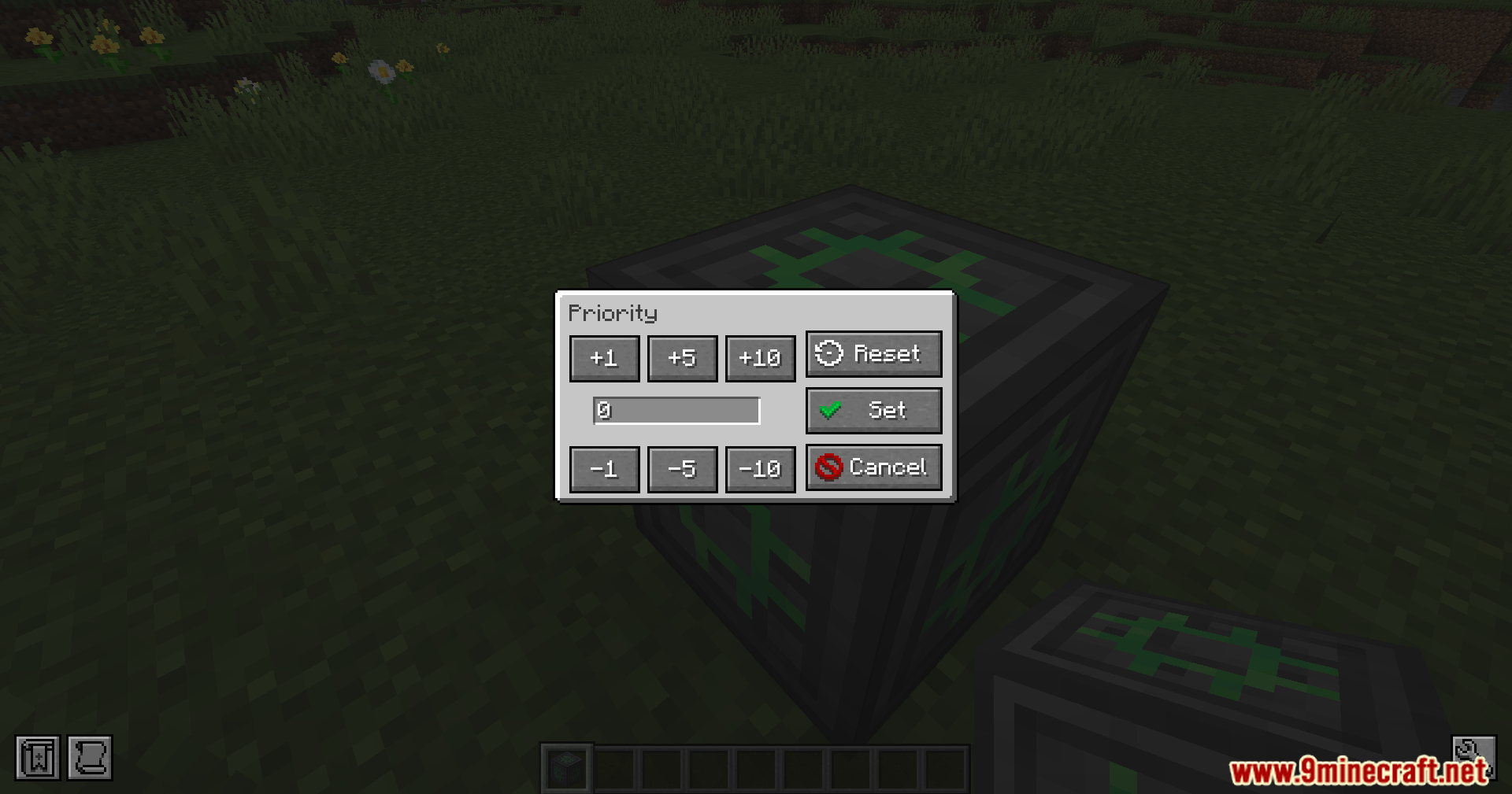 A priority configuration menu for a block in the Replication RS2 Bridge mod