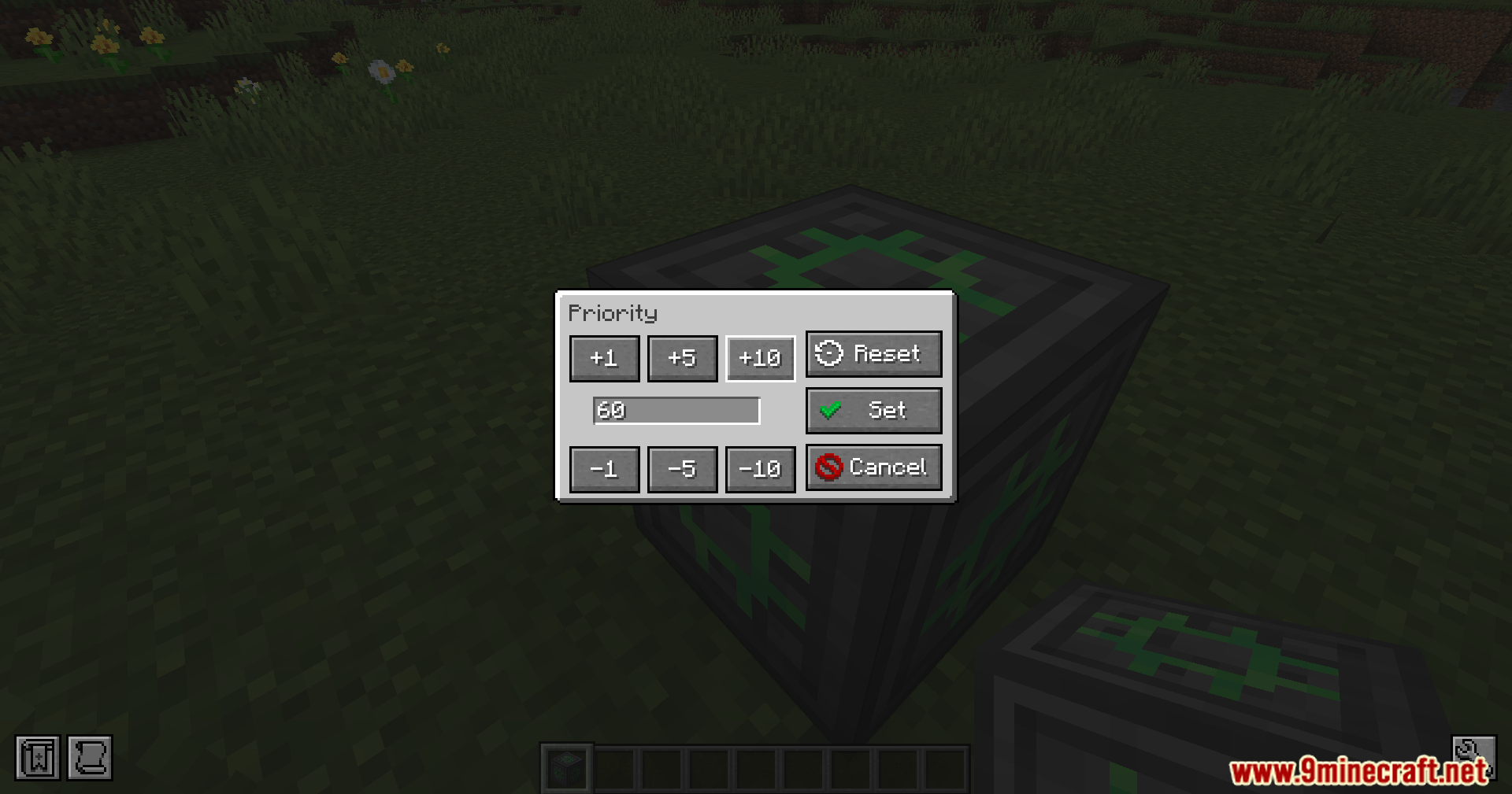 Adjusting the priority level to sixty in the bridge block settings menu