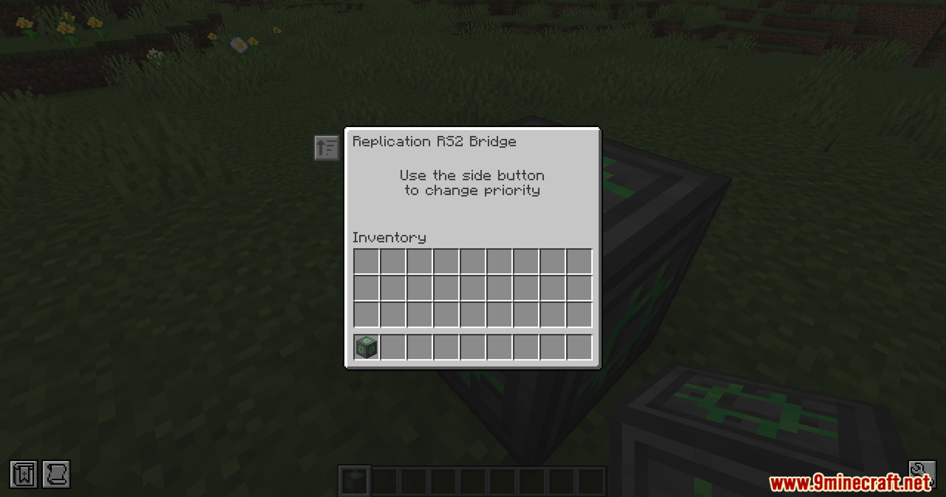 The main inventory interface for the Replication RS2 Bridge block in Minecraft