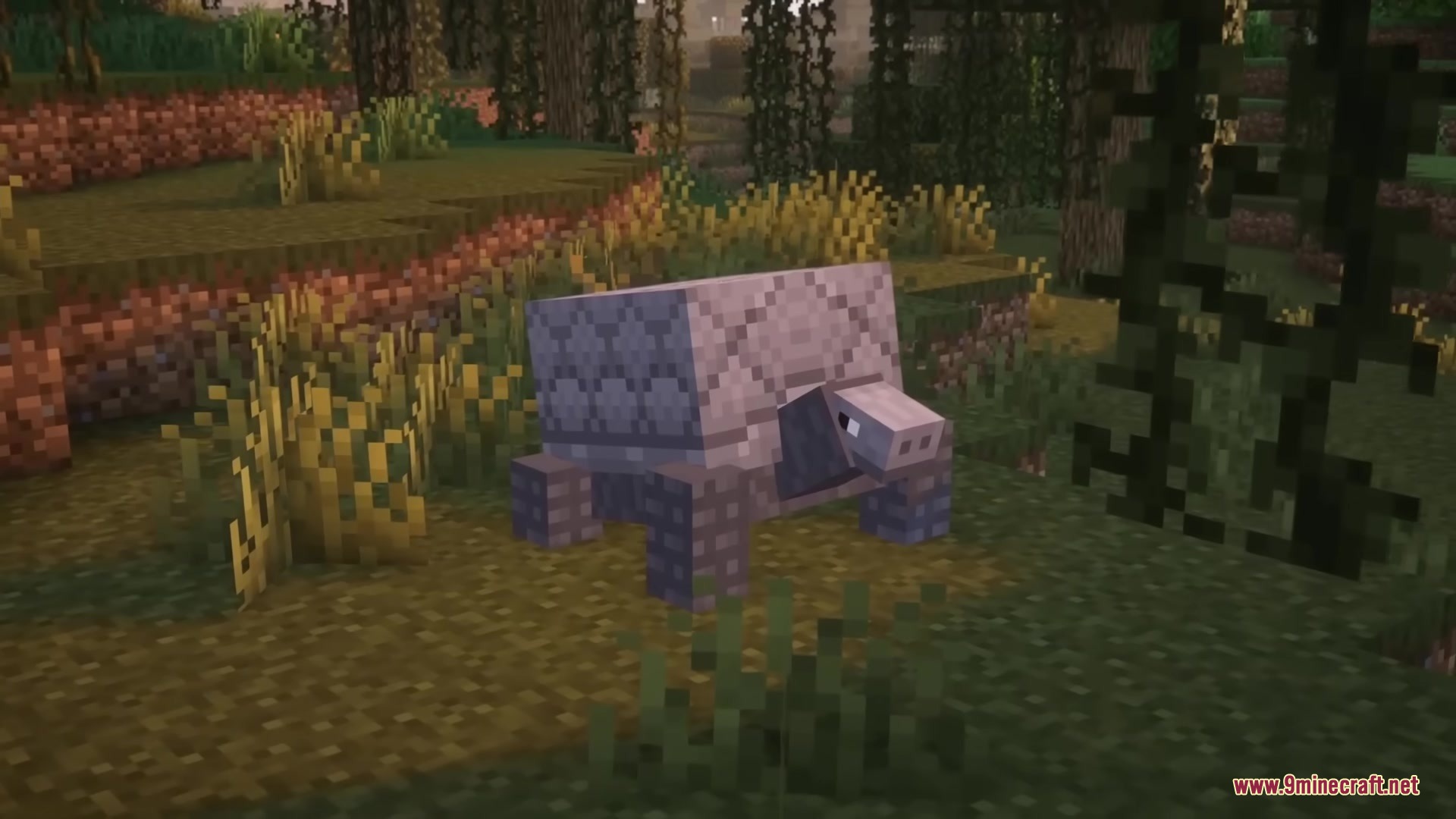 Reptilian Mod Screenshot 4 A giant tortoise with a patterned shell walks through a swampy biome