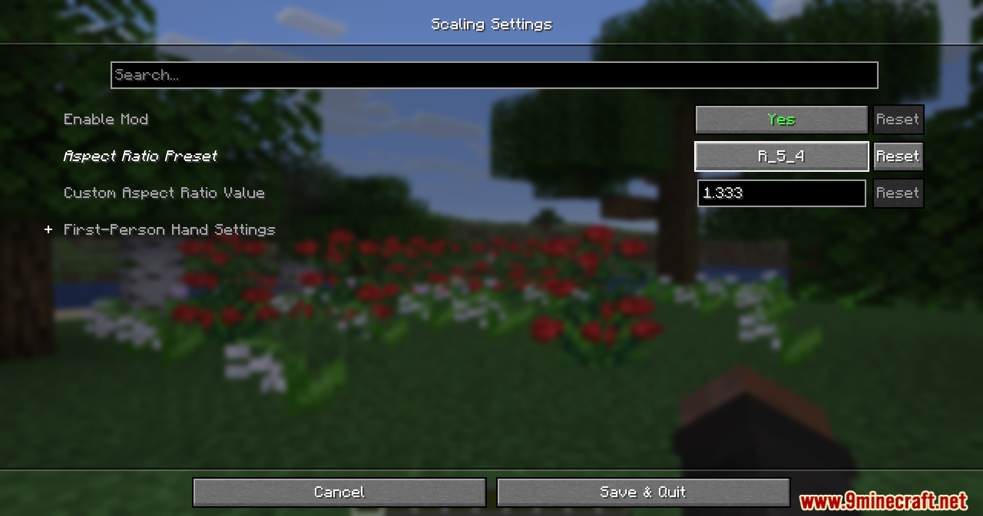 Rescale Aspect Ratio Mod Screenshot 6 The Rescale Aspect Ratio Mod settings menu showing options to change the screen shape