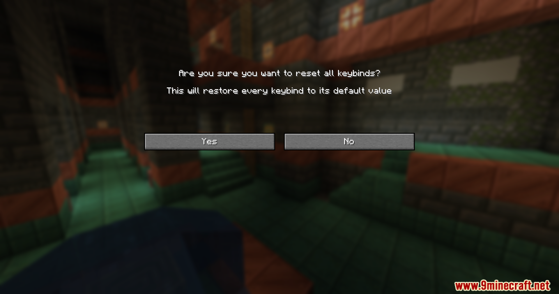 Reset Controls Confirmation Mod Screenshot 5 A warning message asking to confirm resetting all keybinds in Minecraft