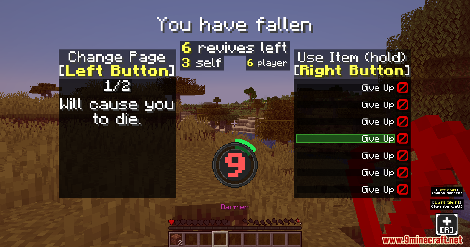 Revive Me Mod Screenshot 10 Fallen player interface with a countdown timer and revive count options