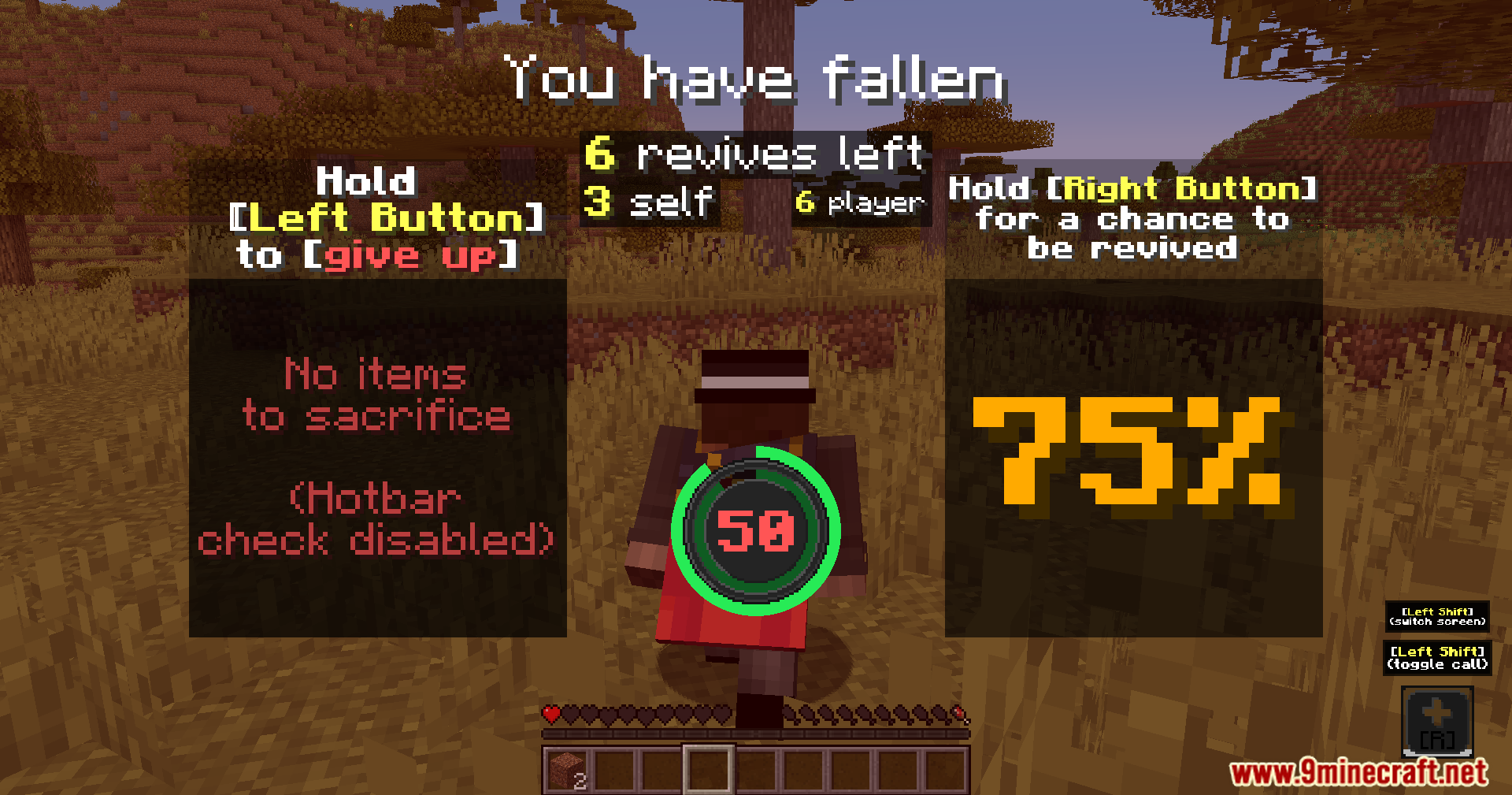 Revive Me Mod Screenshot 3 The Revive Me Mod interface showing a fallen player and revival options