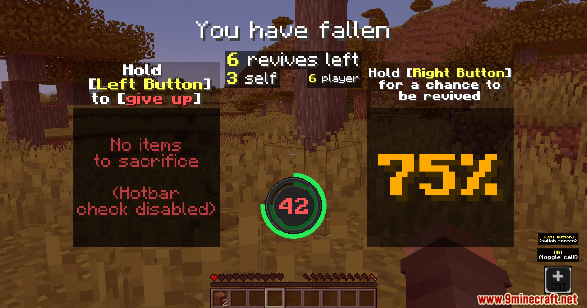 Revive Me Mod Screenshot 4 A player in a fallen state with a countdown timer and revival chance