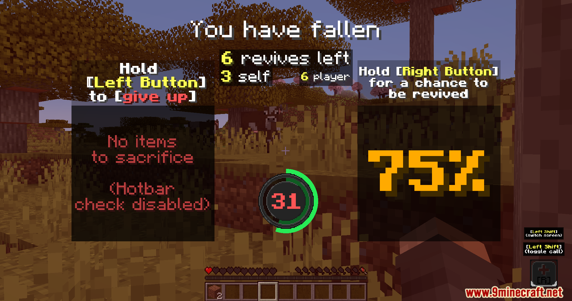Revive Me Mod Screenshot 6 A player in a fallen state with options to sacrifice items or revive