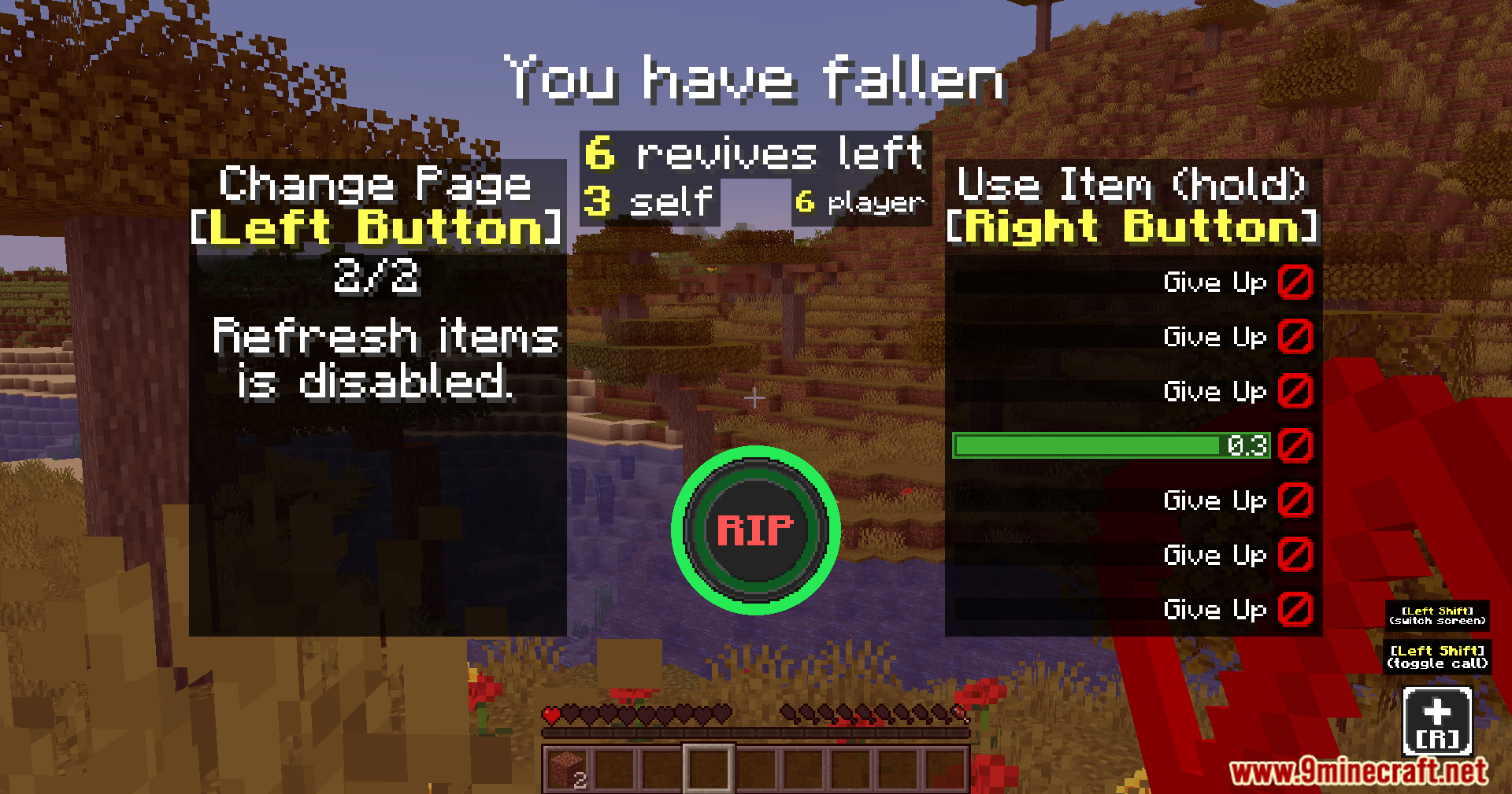 Revive Me Mod Screenshot 8 Filling the give up progress bar while in the fallen state in Minecraft