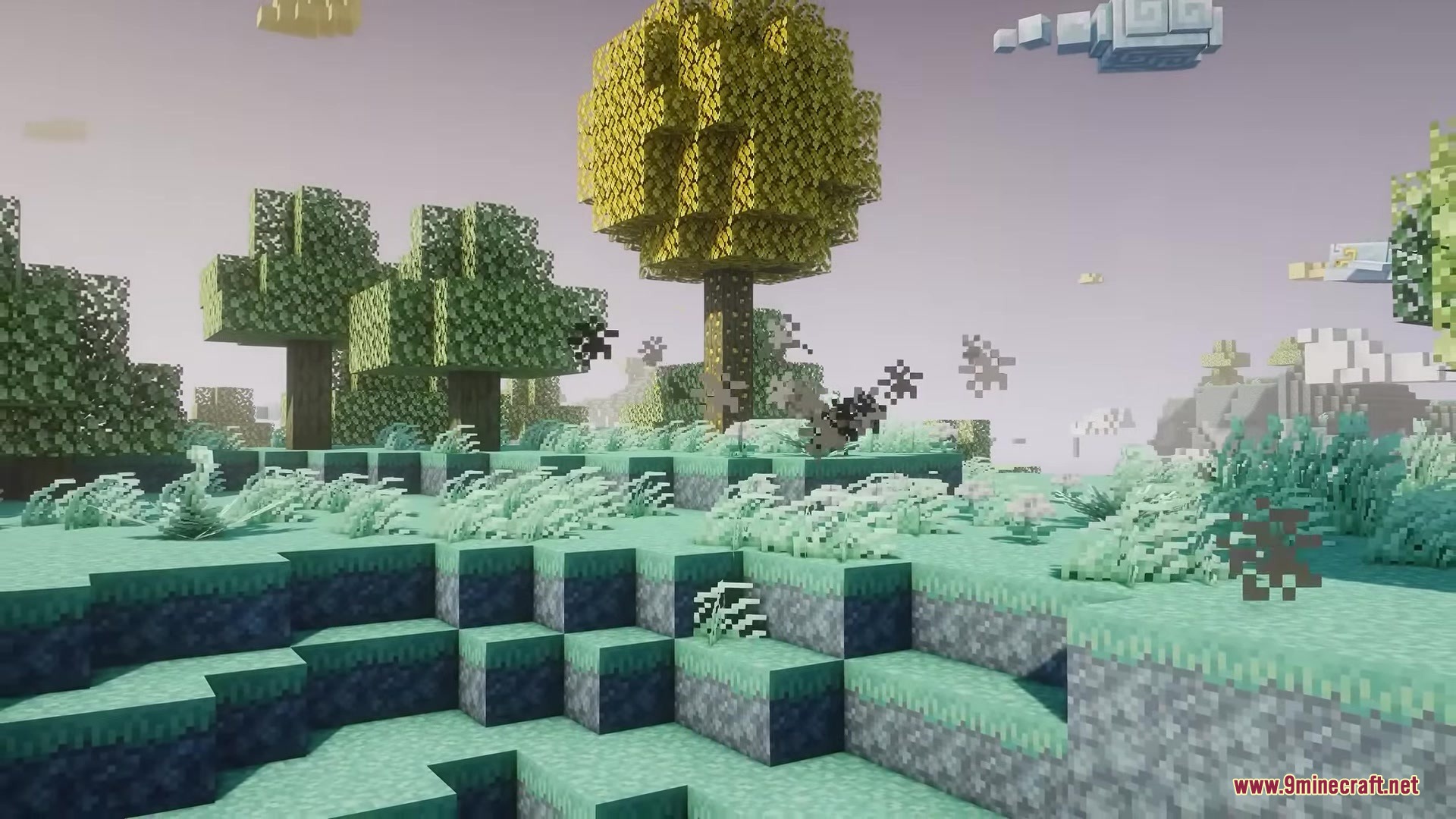 Rojak Resource Pack Screenshot 8 Floating islands with golden trees and unique grass textures in The Aether