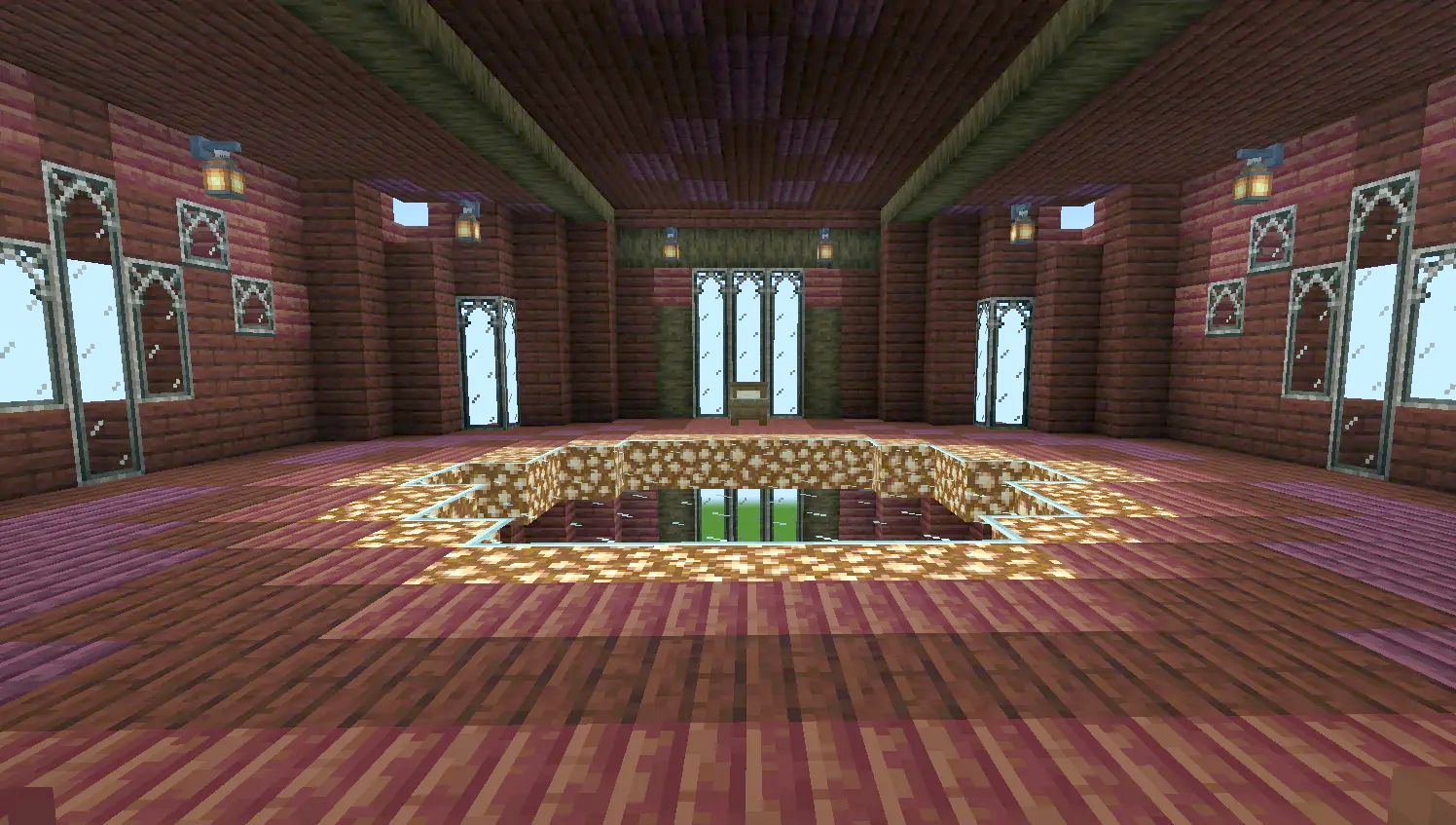 Rootrunner Schematic Screenshots 3 Spacious circular room inside a red wooden airship with glowstone floor lighting