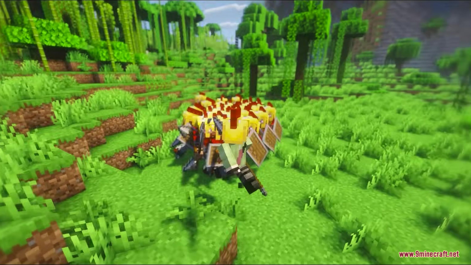 Roman soldiers forming a defensive circle in a lush green jungle clearing